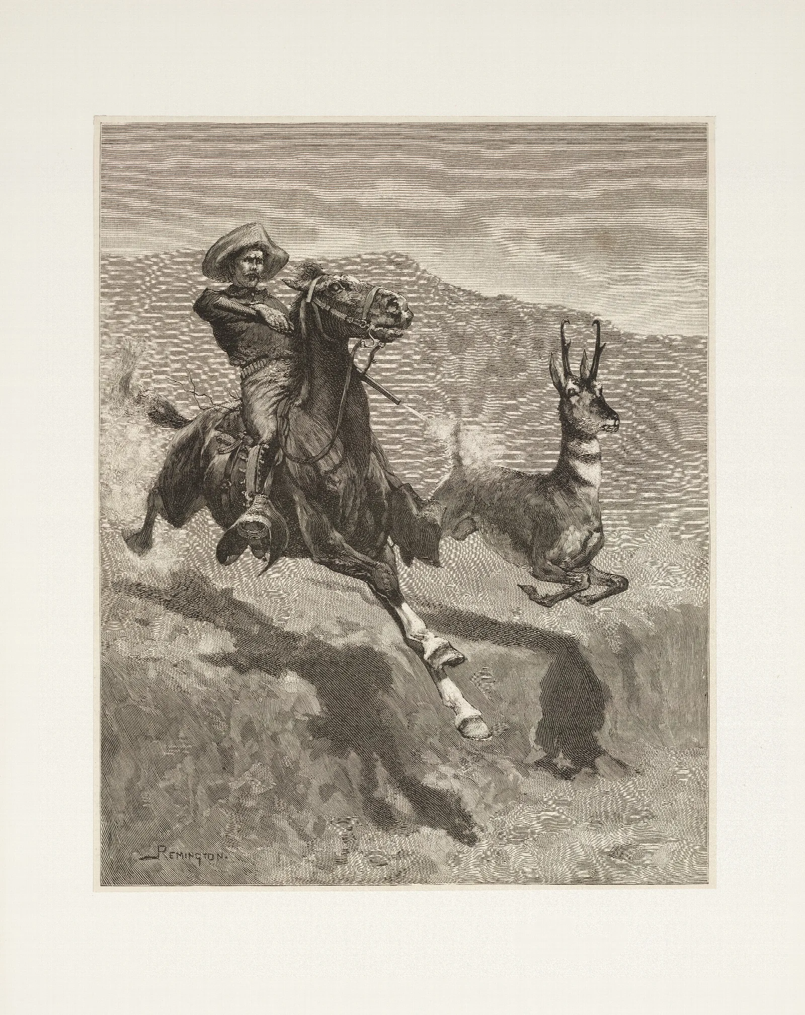 Hunting The Prong Horn Antelope In California Wall Art by Frederic Remington - Canvas Print