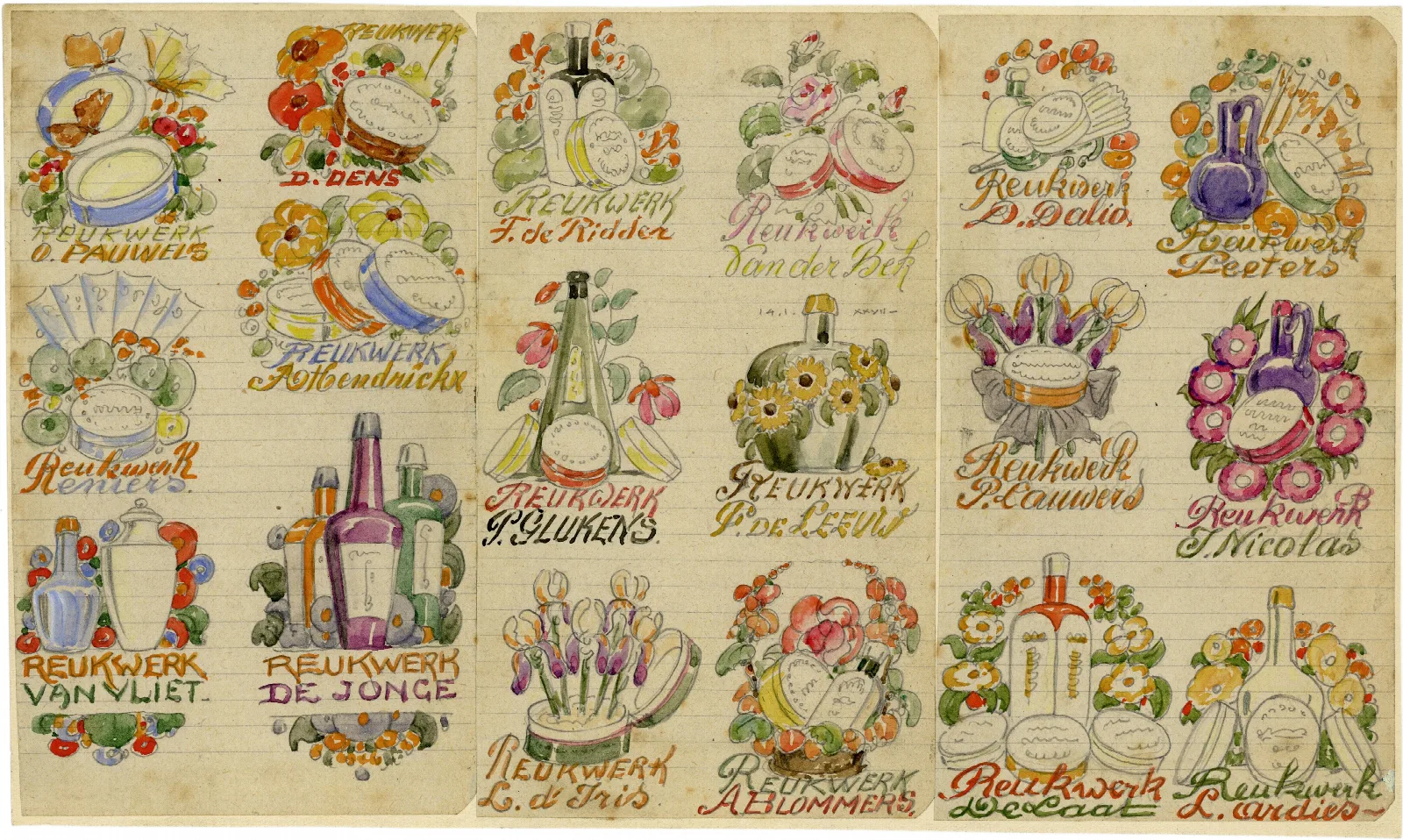 Reukwerkflesjes Met Leerlingennamen Wall Art by Alfred Ost - Canvas Print