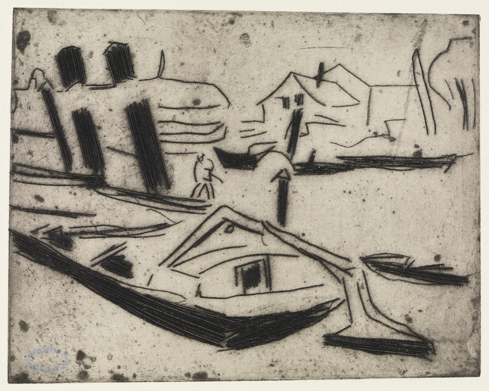 Elbzille Mit Kettenschlepper Wall Art by Ernst Ludwig Kirchner - Canvas Print