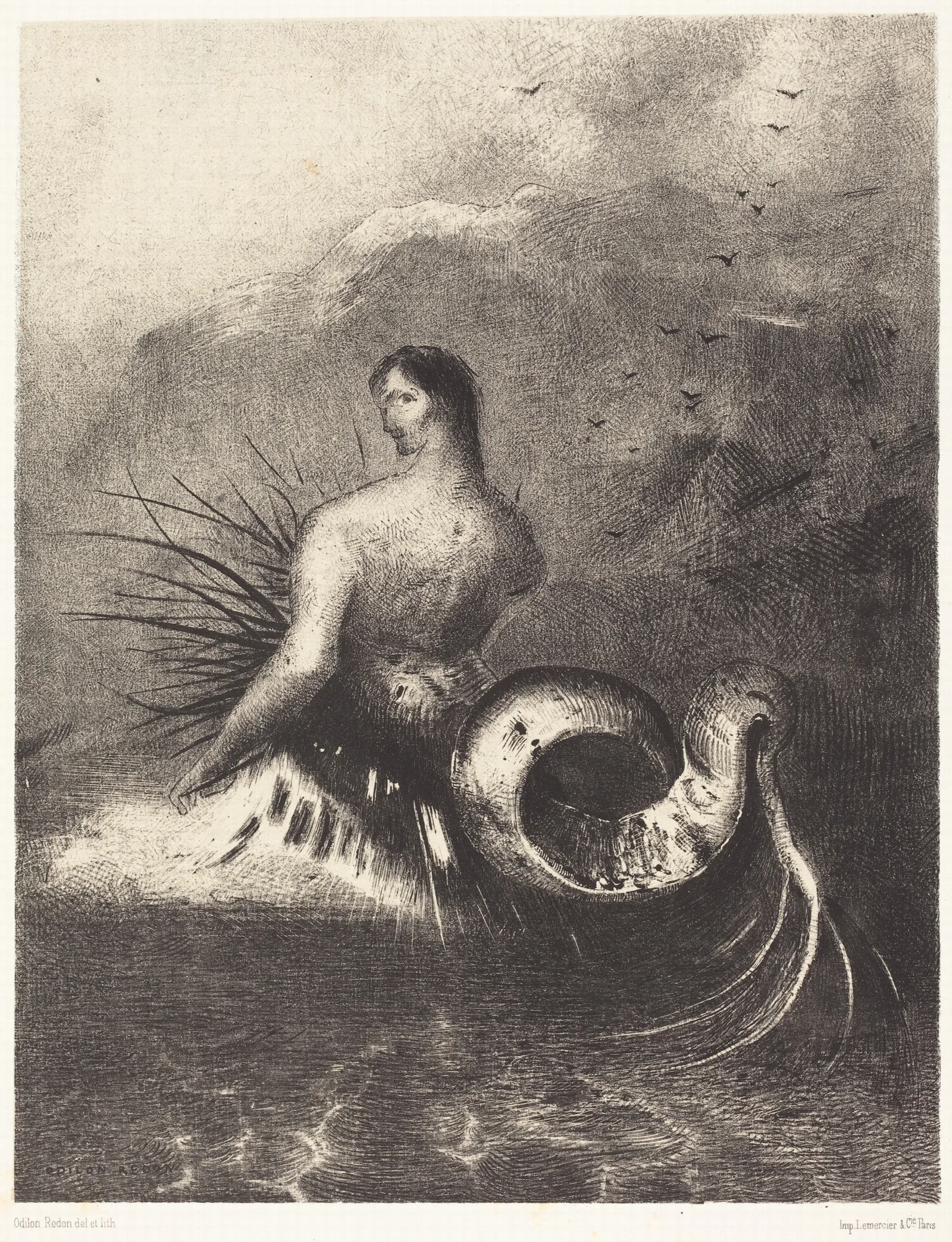 La Sirene Sortit Des Flots Vetue De Dards Wall Art by Odilon Redon - Canvas Print