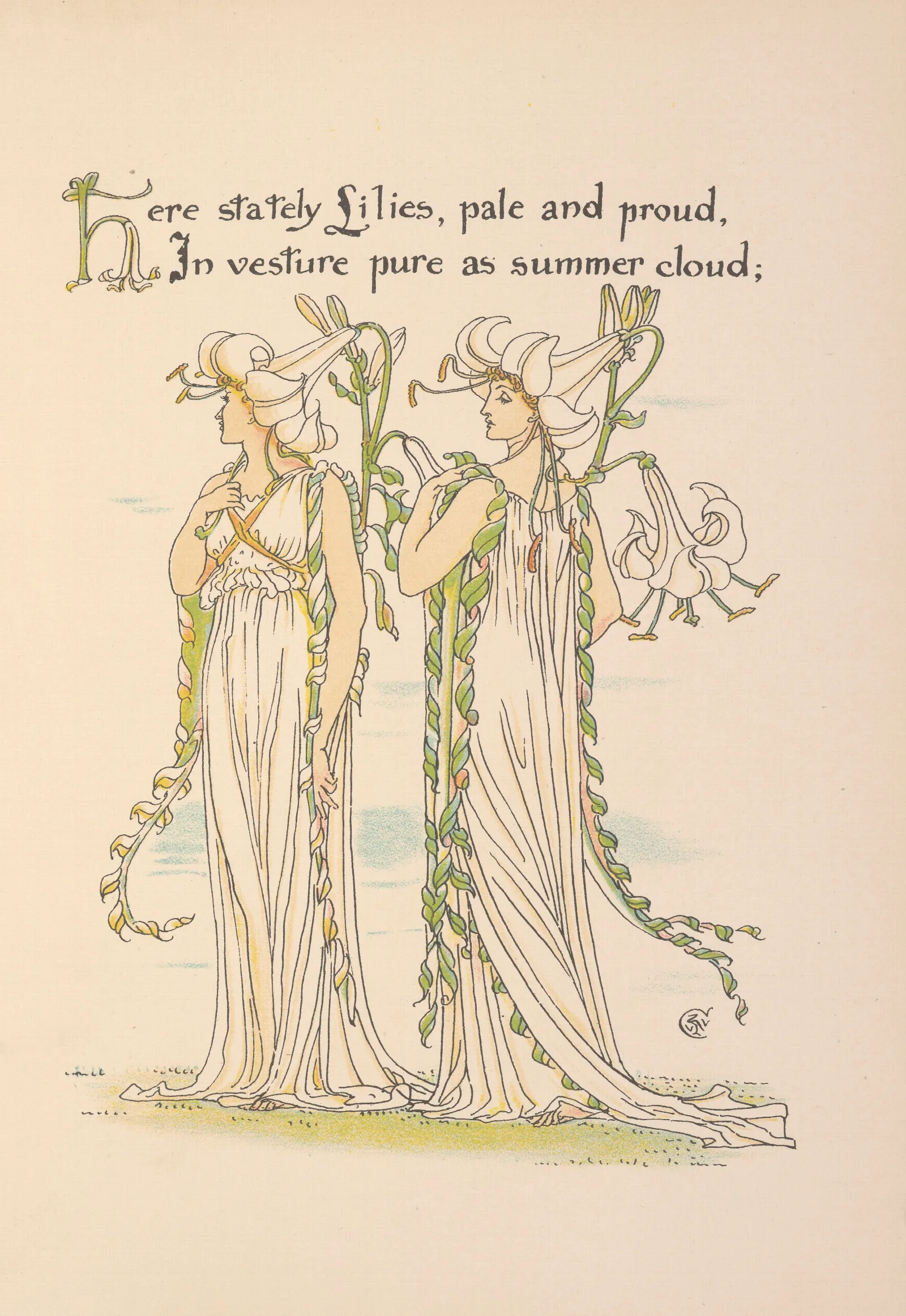 Floras Feast A Masque Of Flowers Pl 25 Wall Art by Walter Crane - Canvas Print