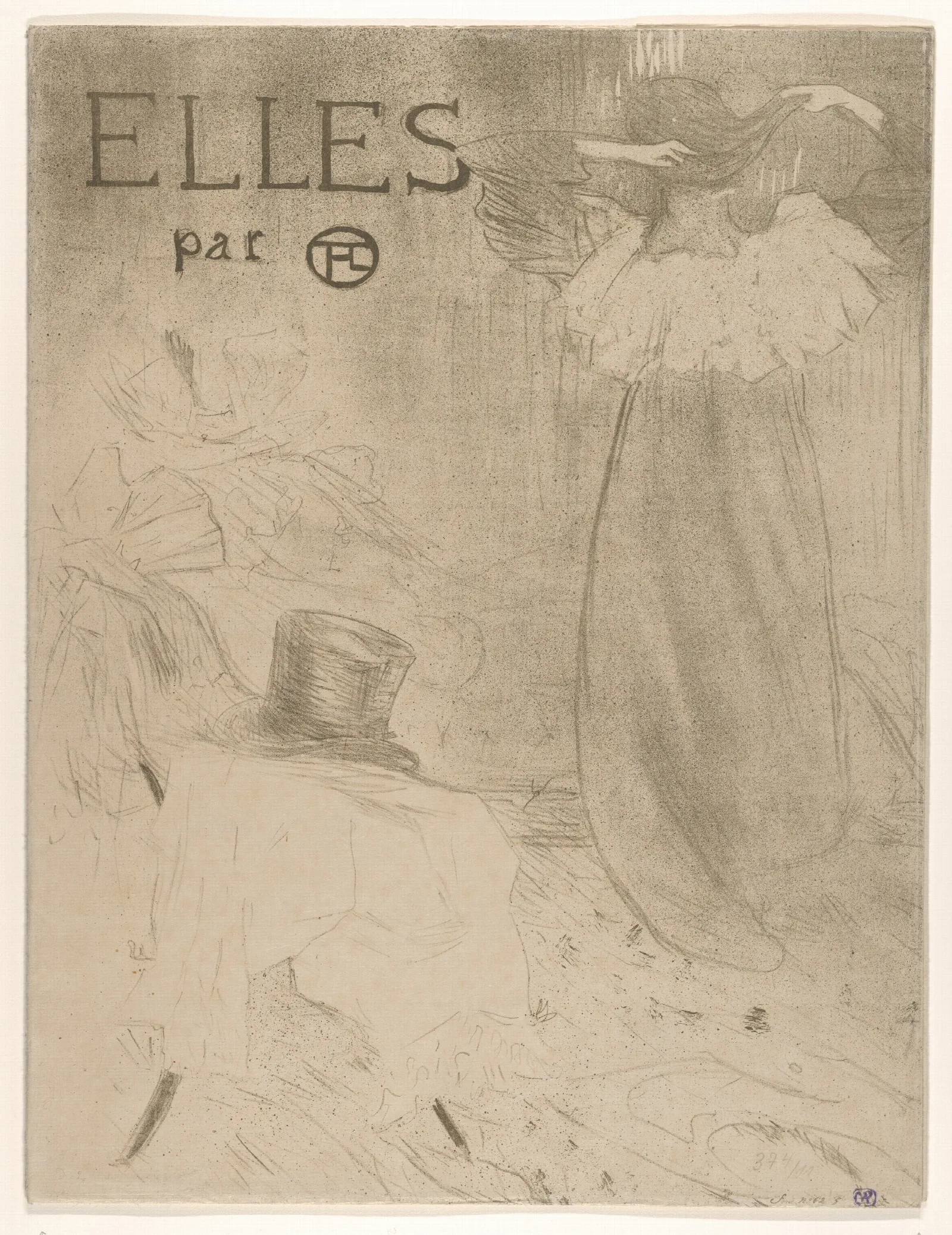 Elles Portfolio Cover 2 Wall Art by Henri de Toulouse-Lautrec - Canvas Print