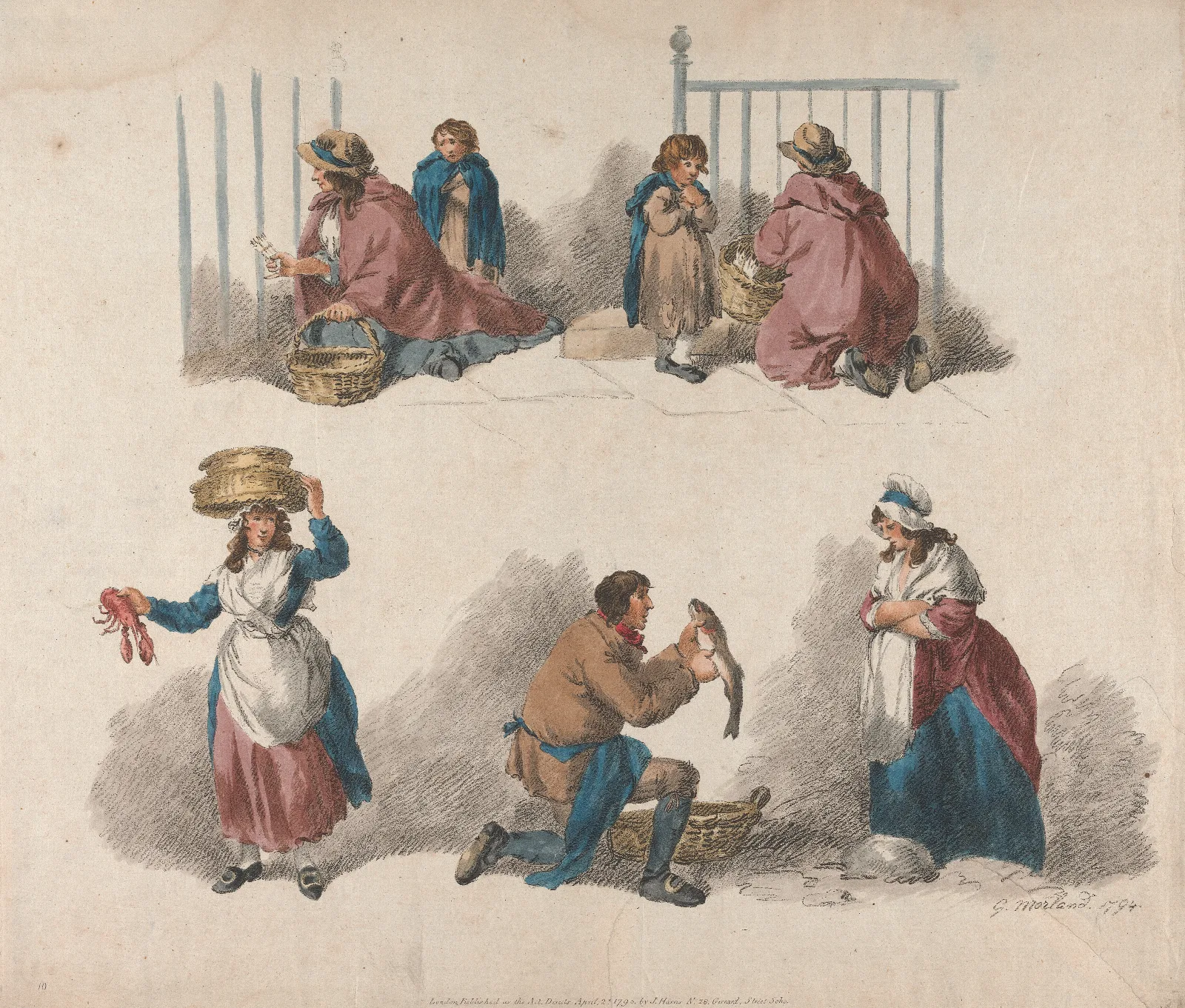 Five Studies Of Peddlers Wall Art by George Morland - Canvas Print