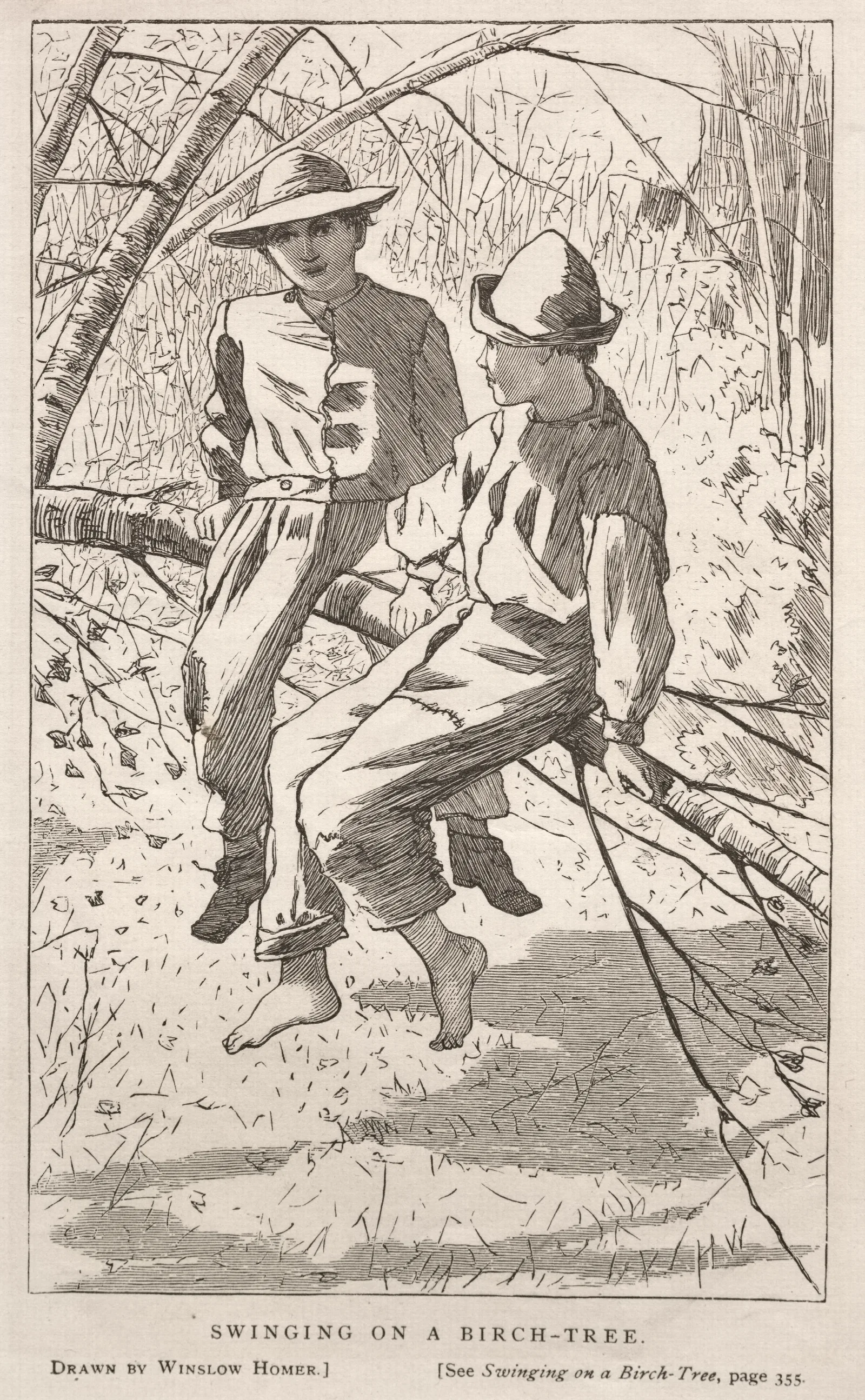 Swinging In A Birch Tree Wall Art by Winslow Homer - Canvas Print