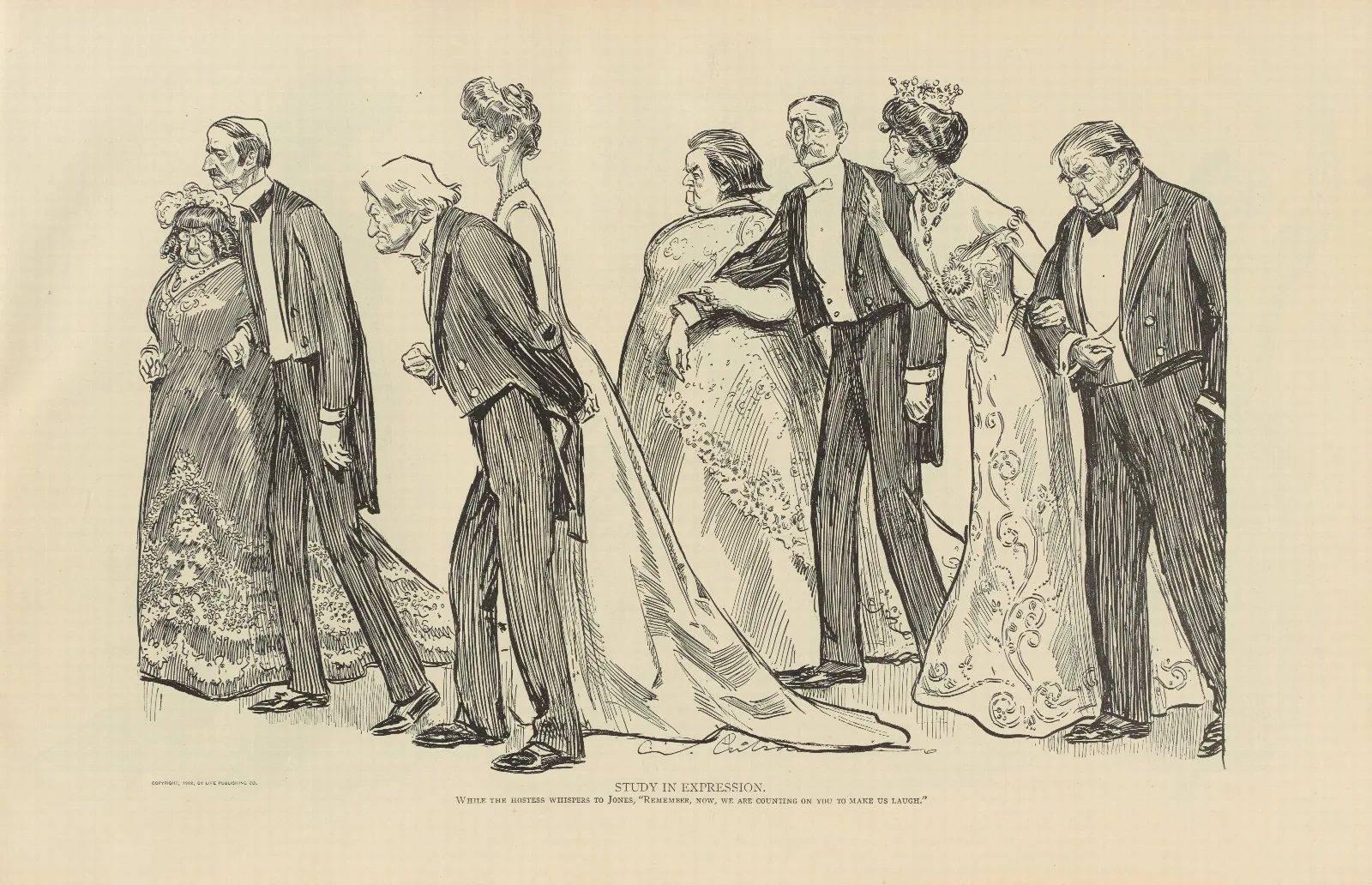 Study In Expression While The Hostess Whispers To Jones Wall Art by Charles Dana Gibson - Canvas Print