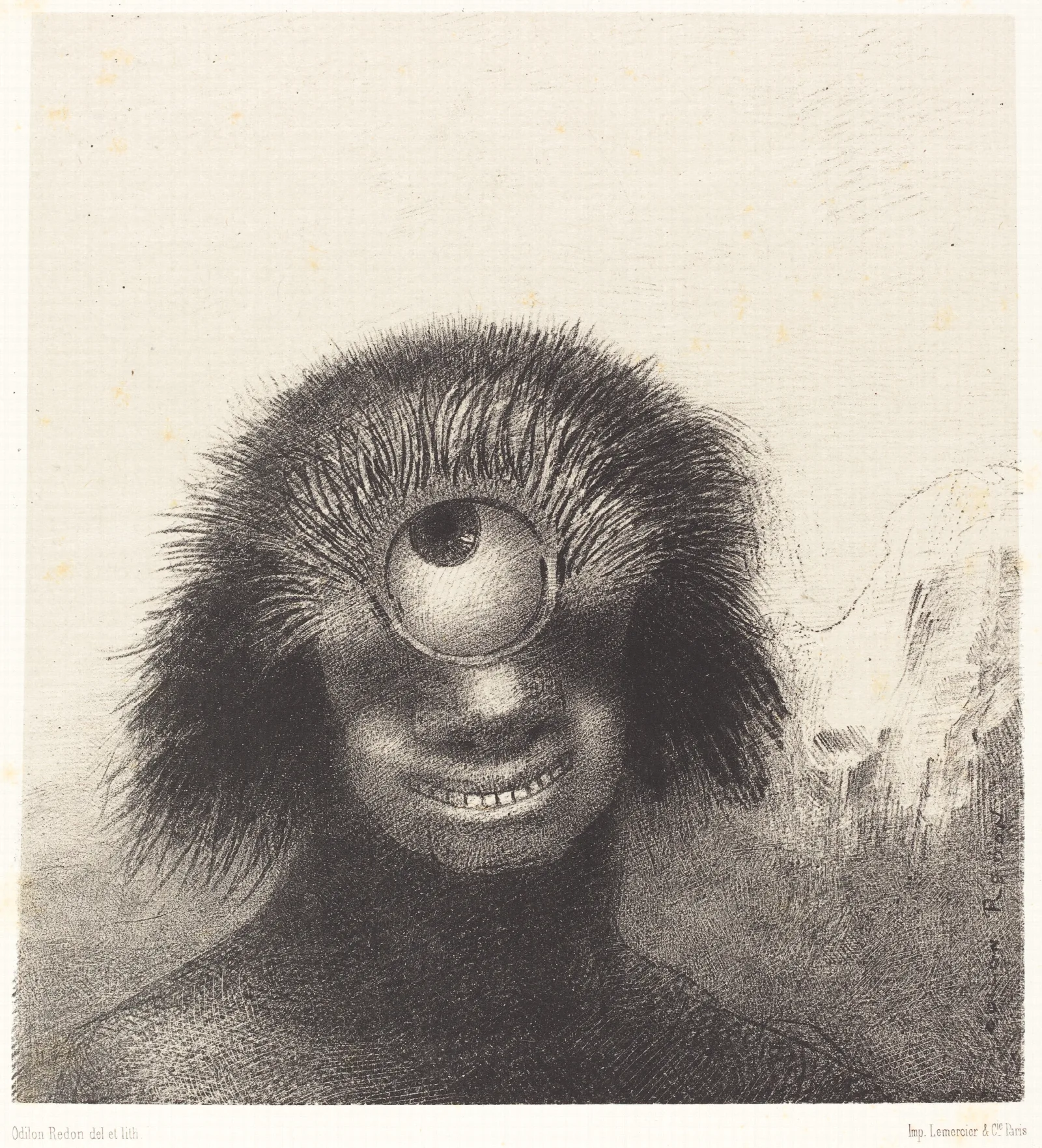 Le Polype Difforme Flottait Sur Les Rivages Sorte De Cyclope Souriant Et Hideux Thedeformed Polyp Floated On The Shores A Sort Of Smiling And Hideous Cyclops Wall Art by Odilon Redon - Canvas Print