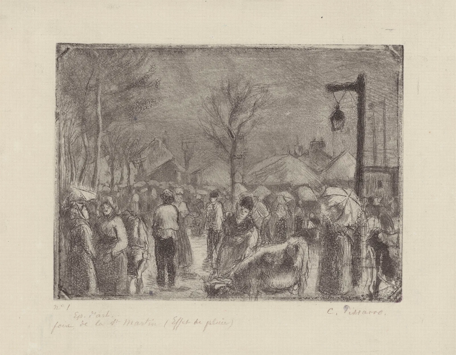 Foire De La Saint Martin A Pontoise Effet De Pluie Wall Art by Camille Pissarro - Canvas Print