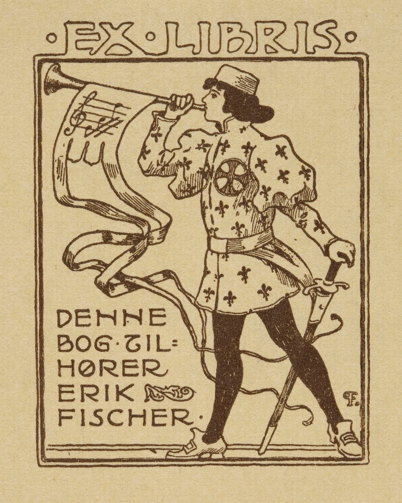 Bookplate Of Denne Bog Tilhorer Erik Fischer Wall Art by Paul Fischer - Canvas Print