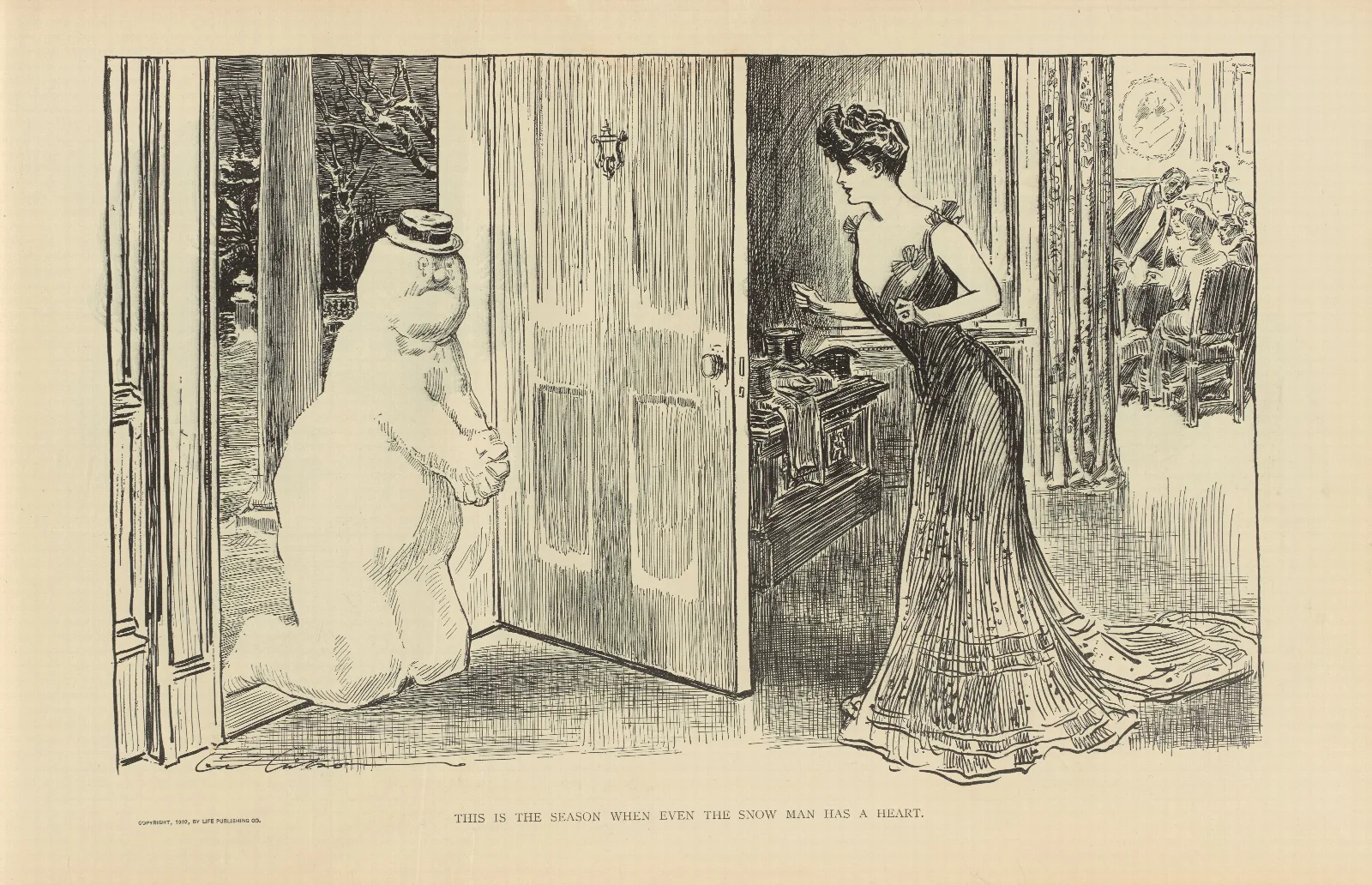 This Is The Season When Even The Snow Man Has A Heart Wall Art by Charles Dana Gibson - Canvas Print