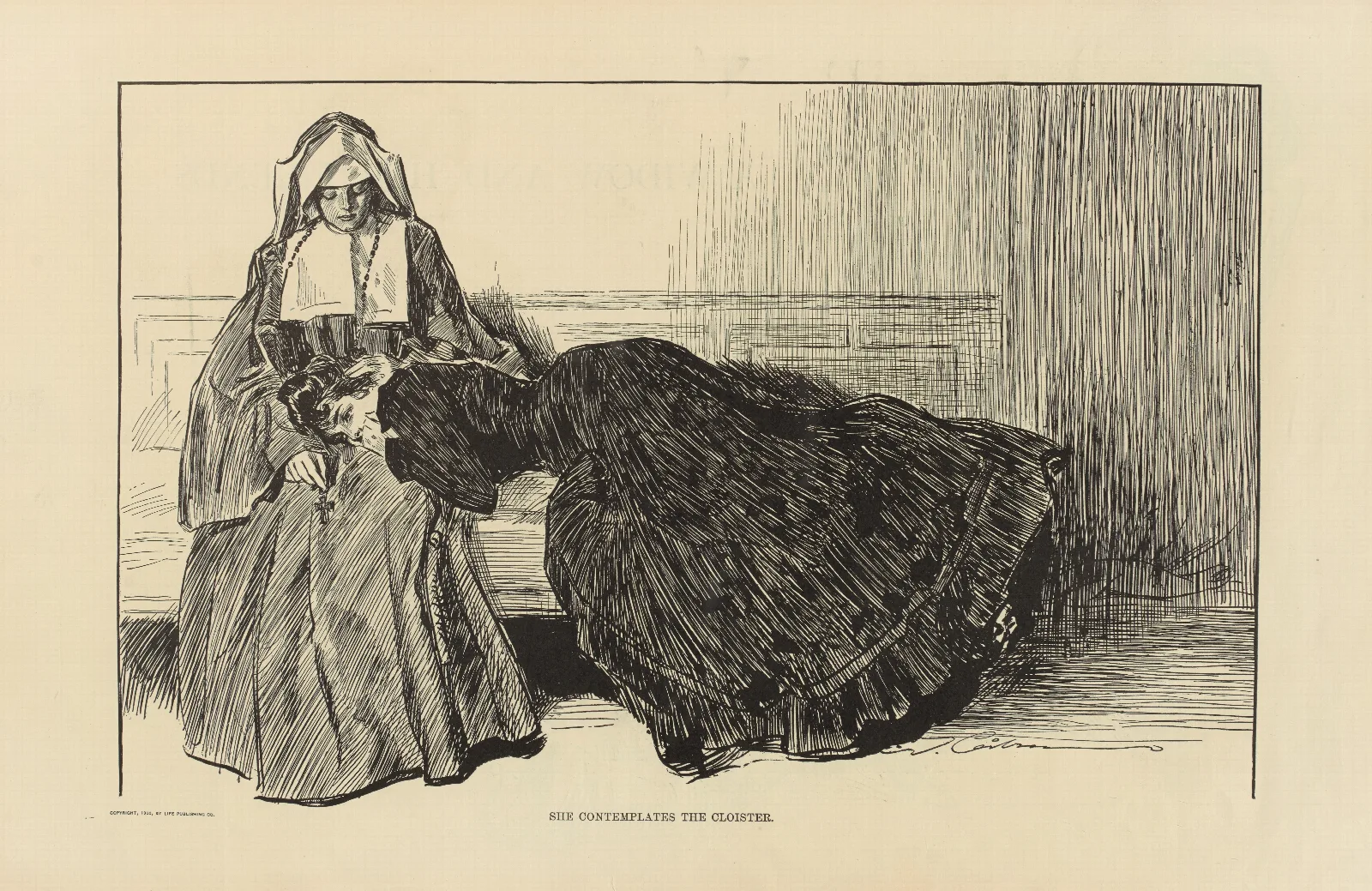 She Contemplates The Cloister Wall Art by Charles Dana Gibson - Canvas Print