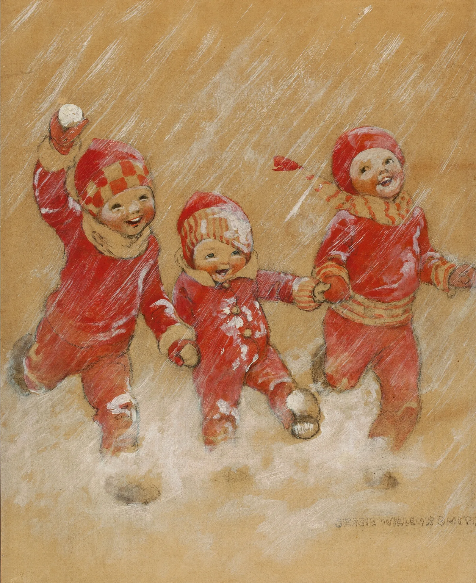 Children Playing In The Snow Wall Art by Jessie Willcox Smith - Canvas Print