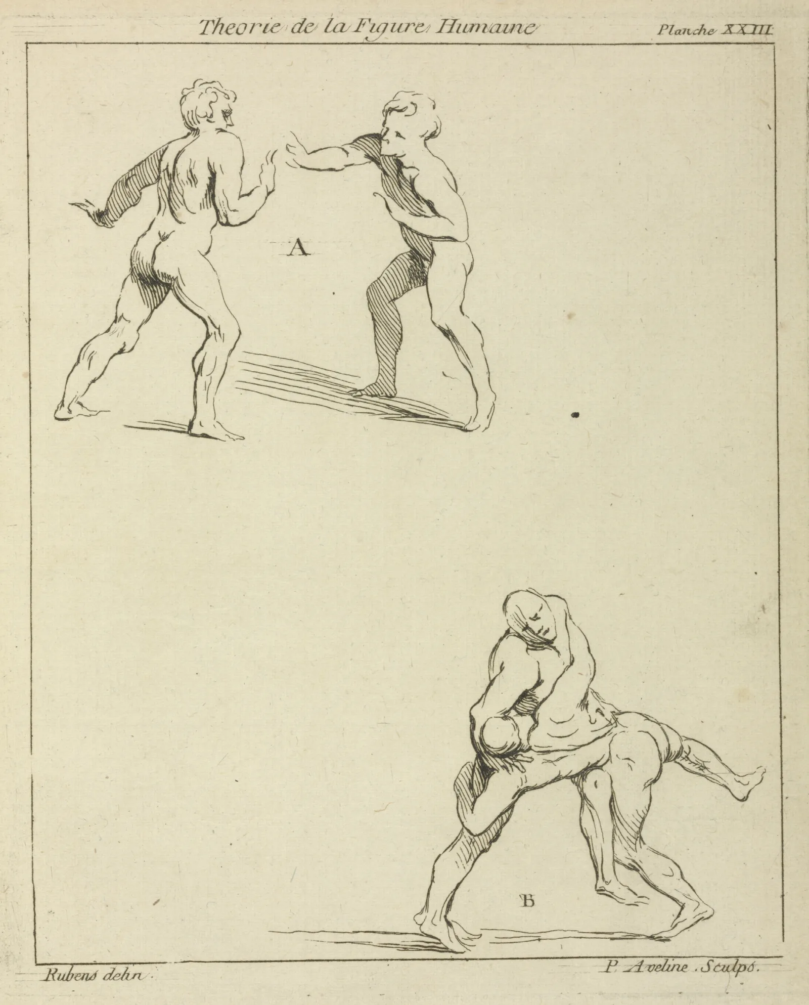 Two Pairs Of Figures One Pair Extending Right Arms Toward Each Other The Other Pair Wrestling Wall Art by Peter Paul Rubens - Canvas Print