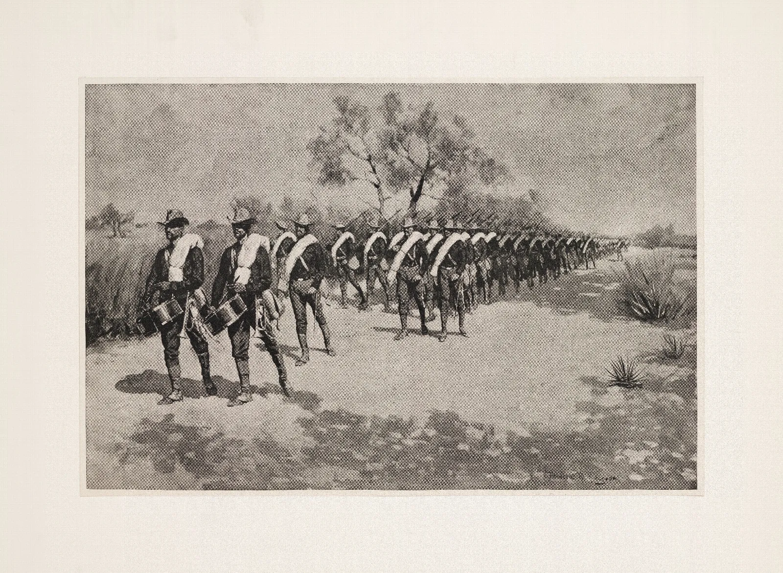A Practice March In Texas Wall Art by Frederic Remington - Canvas Print