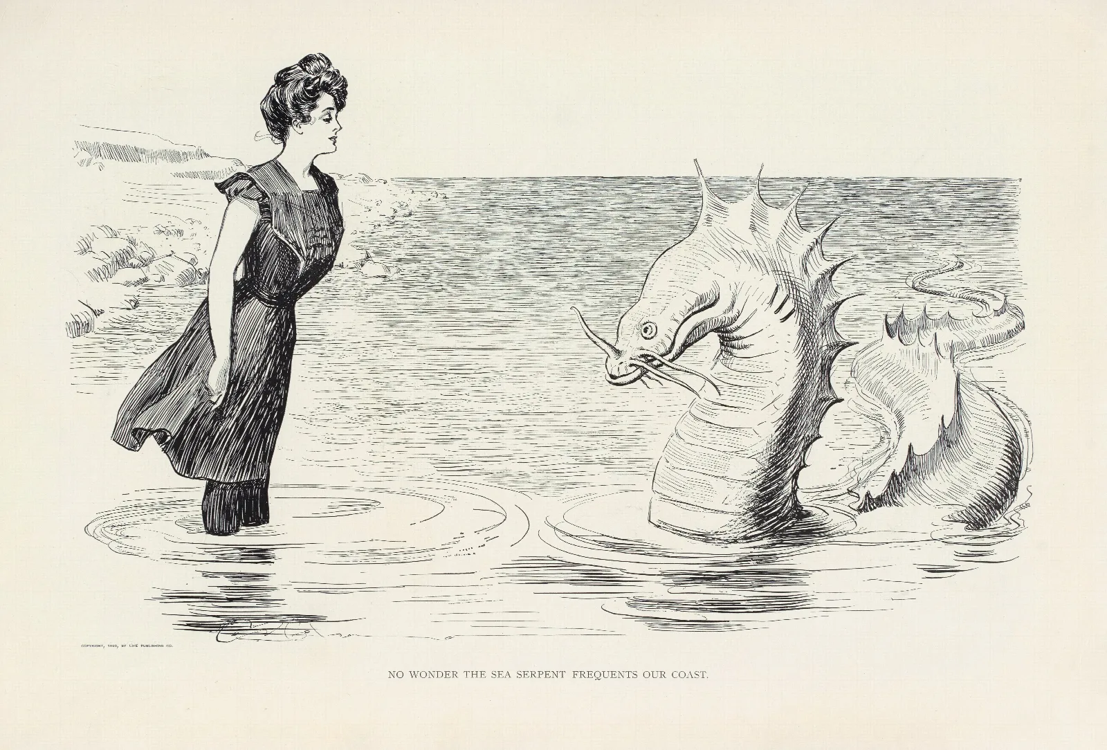 No Wonder The Sea Serpent Frequents Our Coast Wall Art by Charles Dana Gibson - Canvas Print