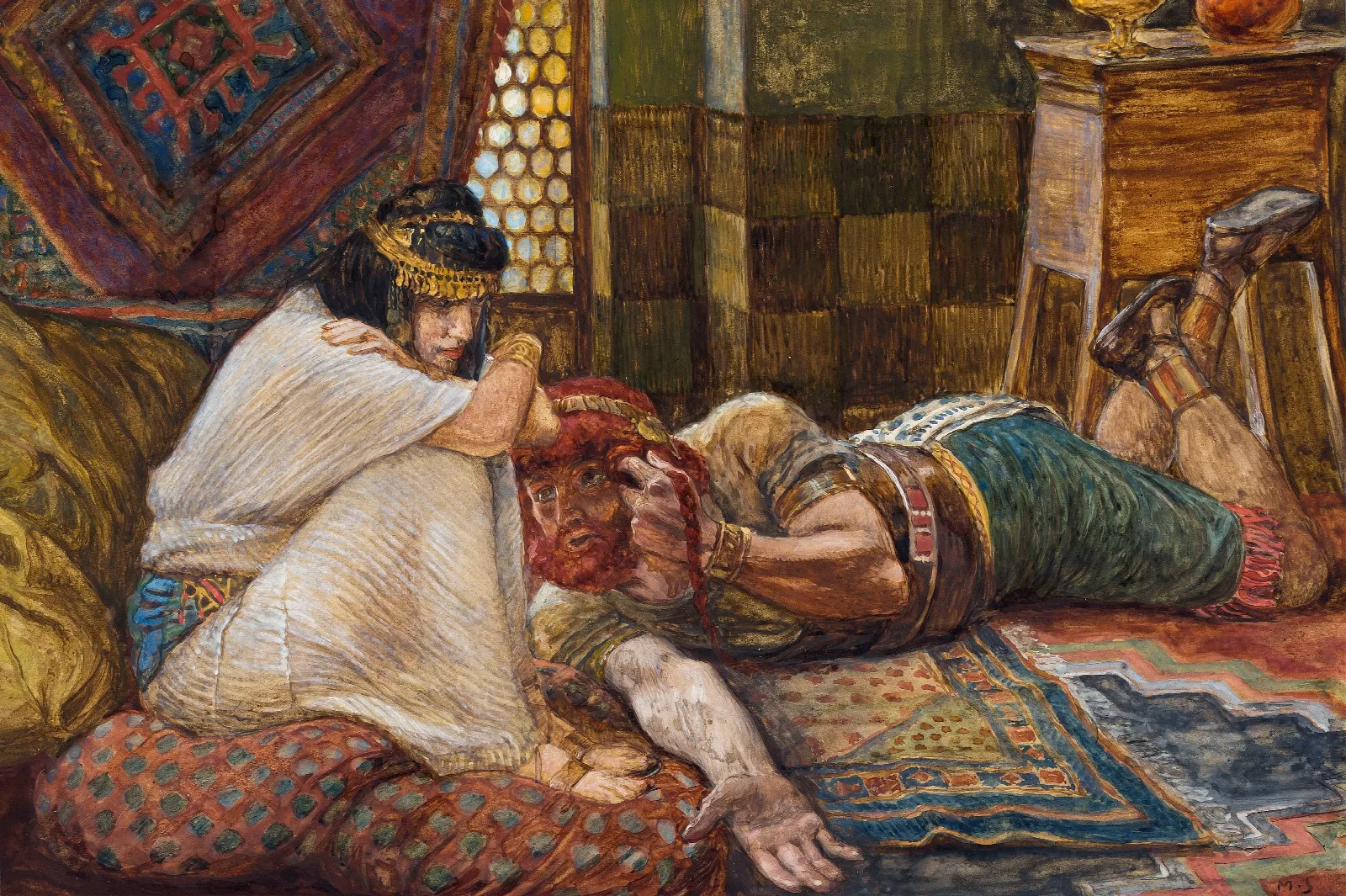 Samson Reveals His Secret To Delilah Wall Art by James Tissot - Canvas Print