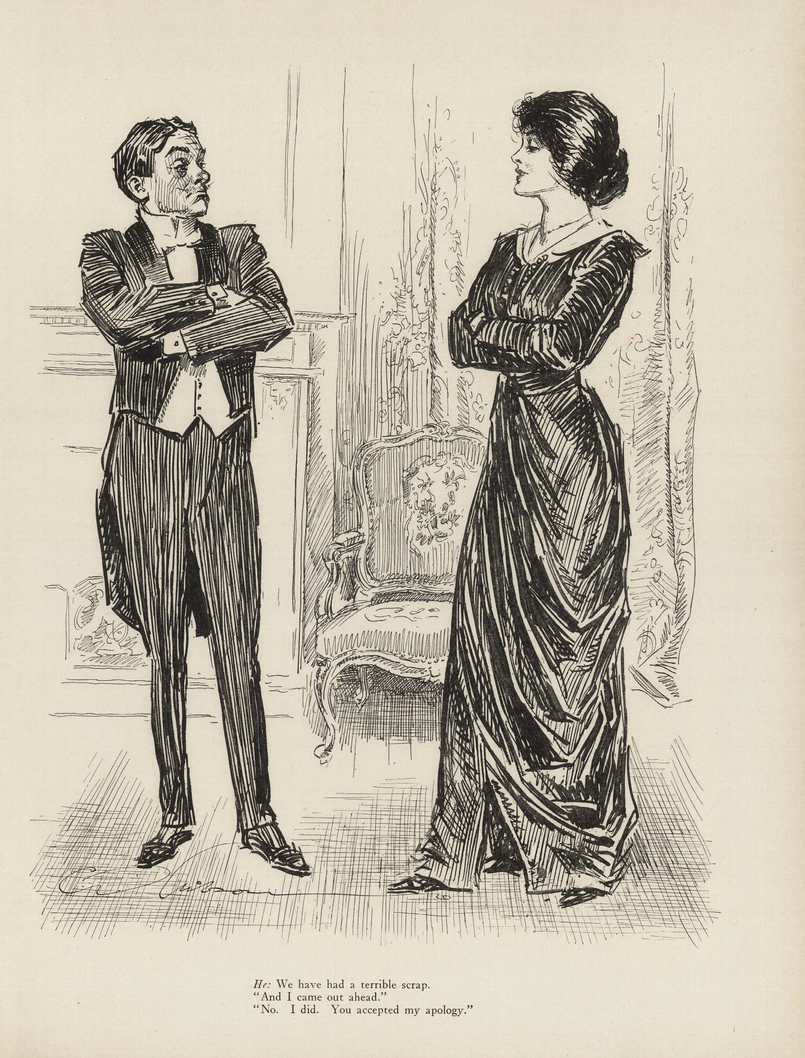 He We Have Had A Terrible Scrap Wall Art by Charles Dana Gibson - Canvas Print