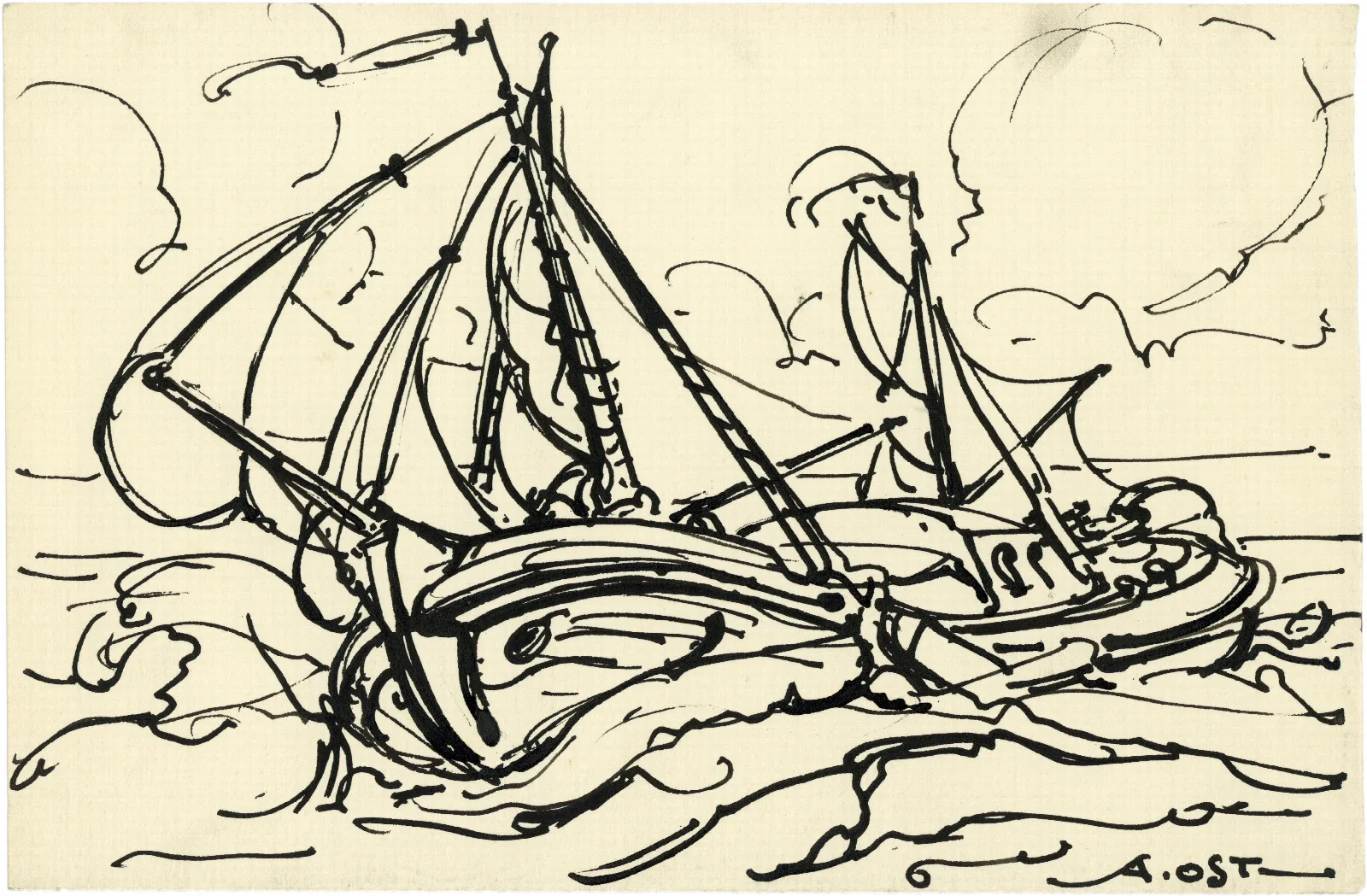 Schip Op Zee Wall Art by Alfred Ost - Canvas Print