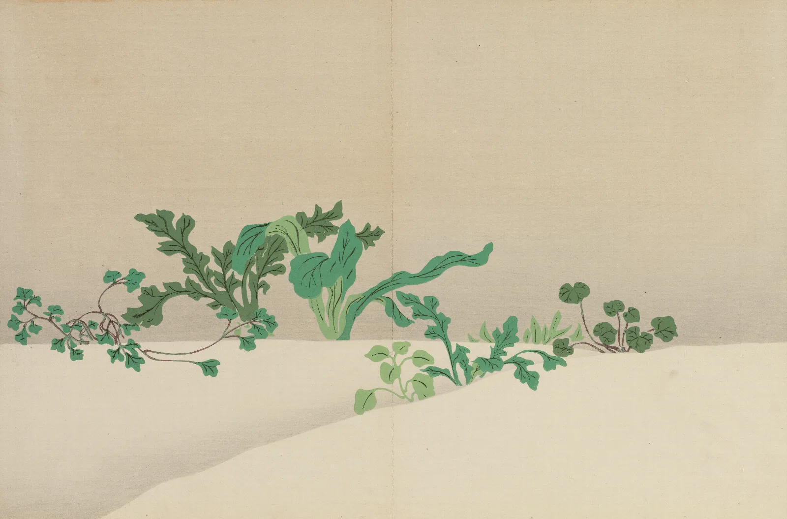 Seven Herbs Of Early Spring Nanagusa Wall Art by Kamisaka Sekka - Canvas Print