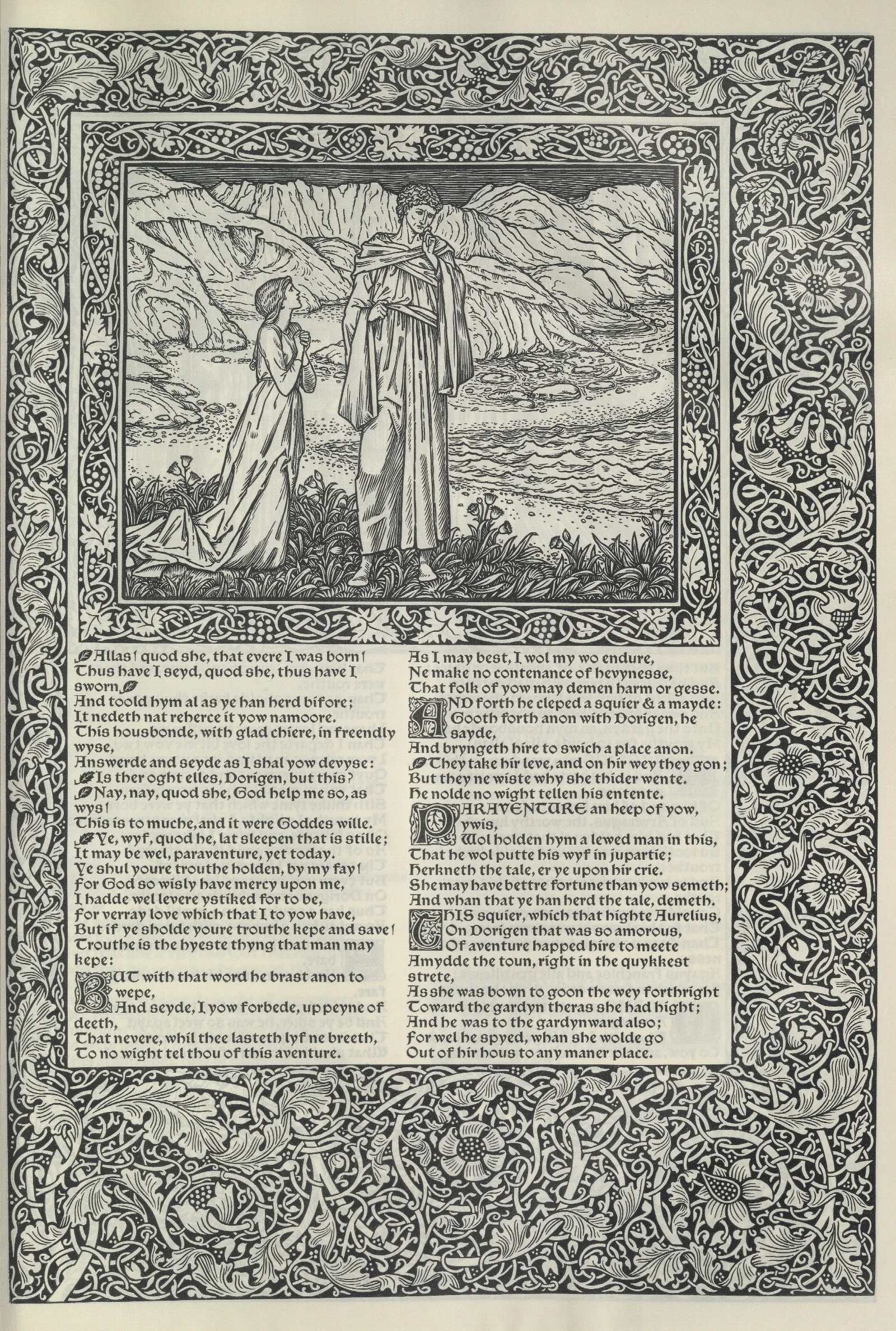 The Works Of Geoffrey Chaucer Pl 27 Wall Art by Sir Edward Coley Burne-Jones - Canvas Print