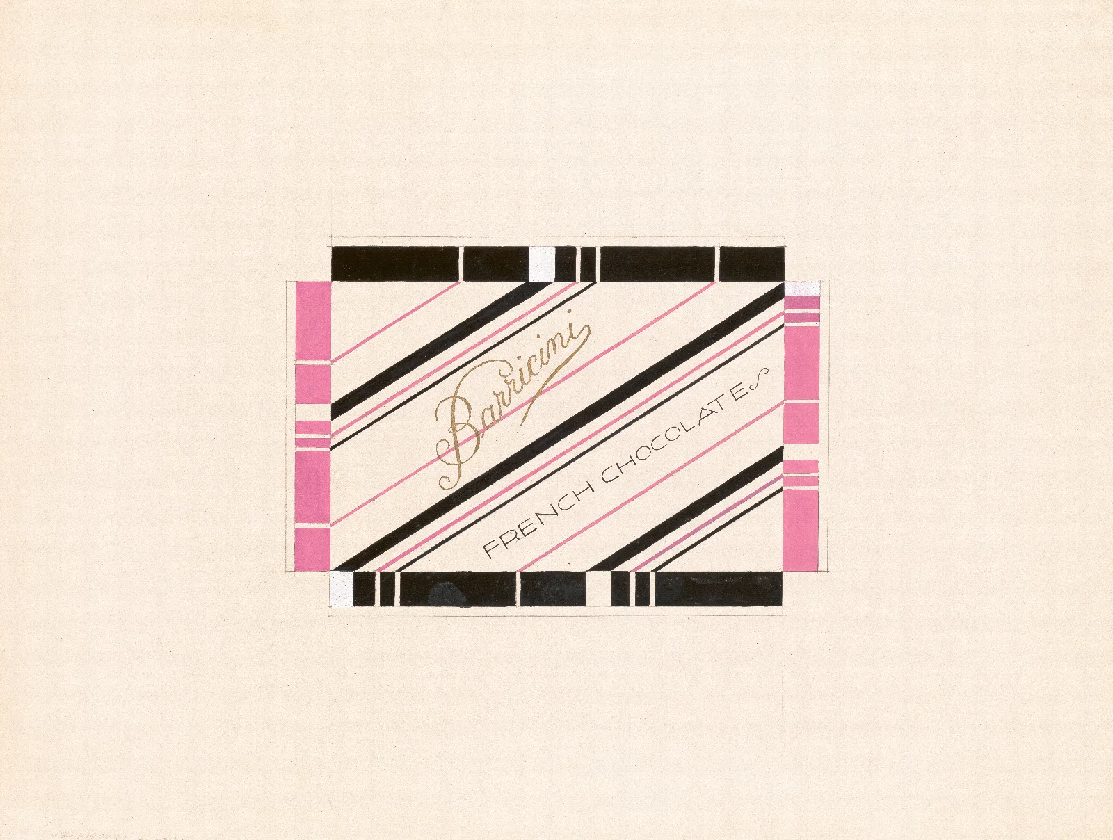 Graphic Design Drawings For Barricini Candy Packages Study French Chocolates Candy Box Pink And Black Wall Art by Winold Reiss - Canvas Print