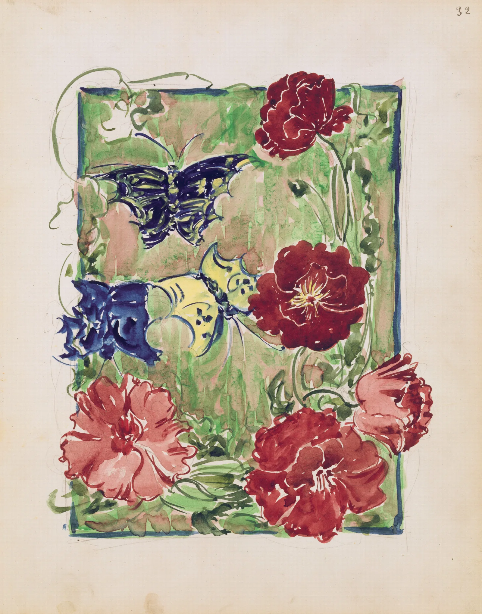 Flowers And Butterflies Wall Art by Maurice Prendergast - Canvas Print