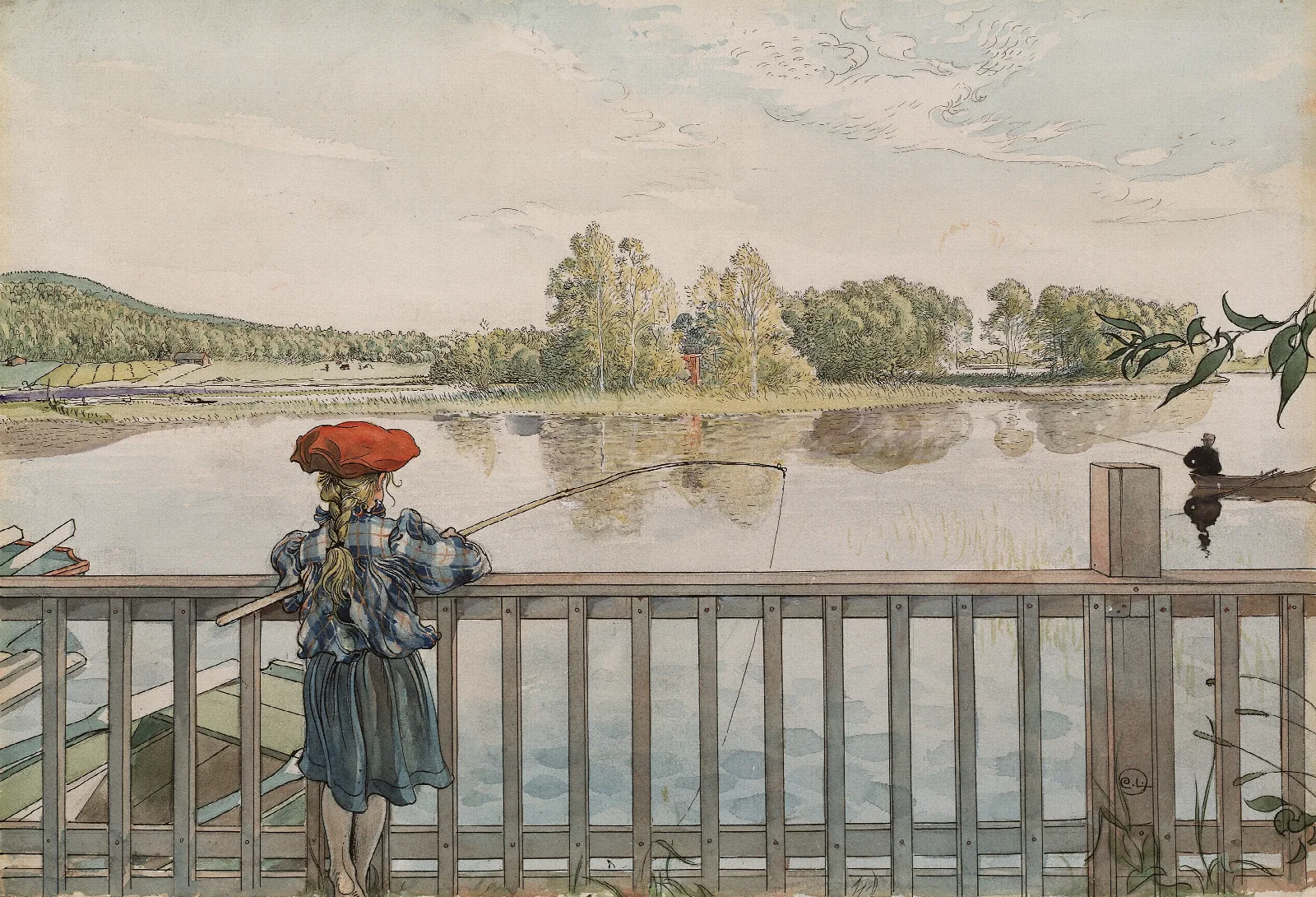 Lisbeth Angling Wall Art by Carl Larsson - Canvas Print