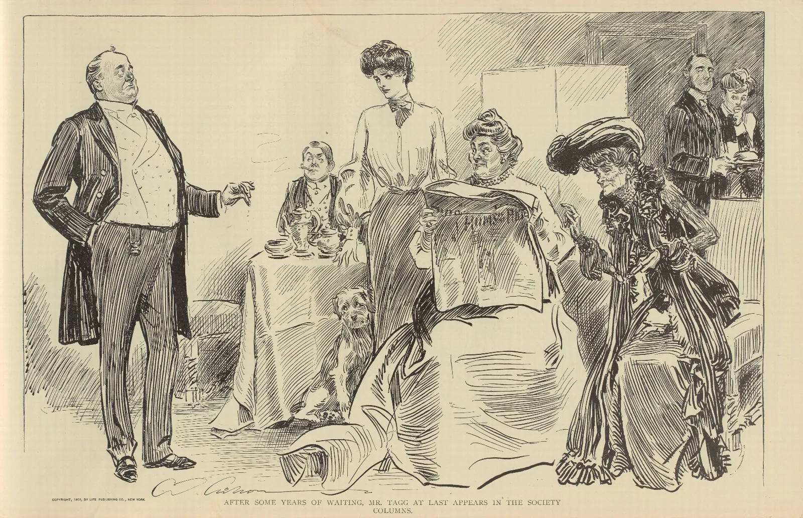 After Some Years Of Waiting Mr Tagg At Last Appears In The Society Columns Wall Art by Charles Dana Gibson - Canvas Print