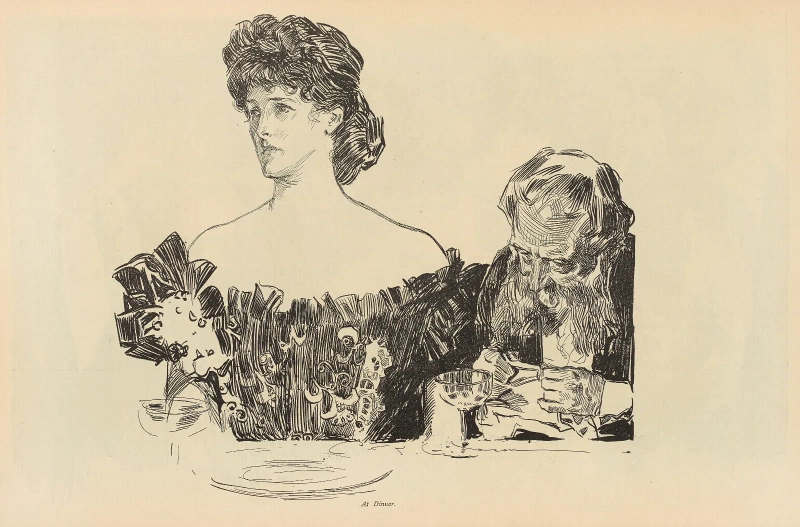 At Dinner 2 Wall Art by Charles Dana Gibson - Canvas Print
