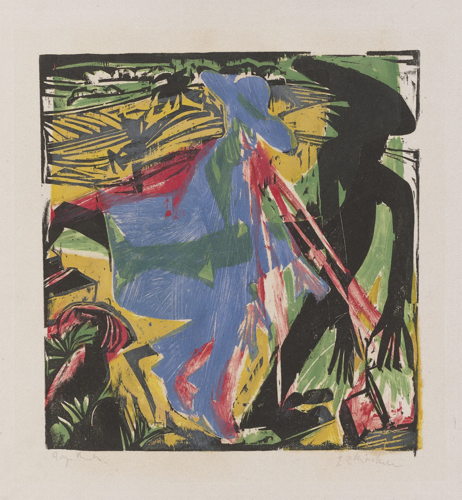 Schlemihls Encounter With The Shadow From The Woodcut Series Schlemihl Wall Art by Ernst Ludwig Kirchner - Canvas Print