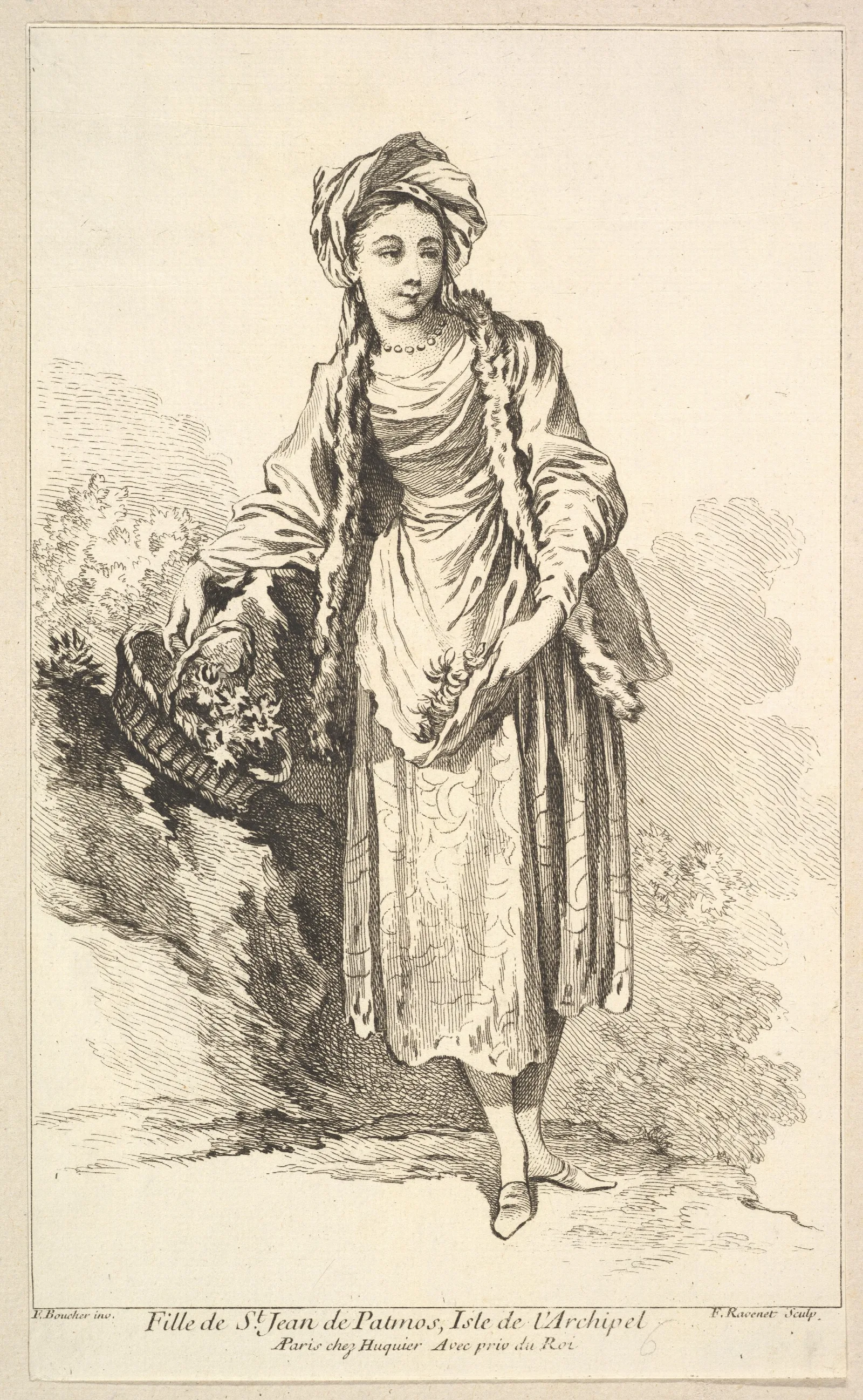 Fille De St Jean De Patmos Isle De Larchipel Plate 6 Wall Art by François Boucher - Canvas Print