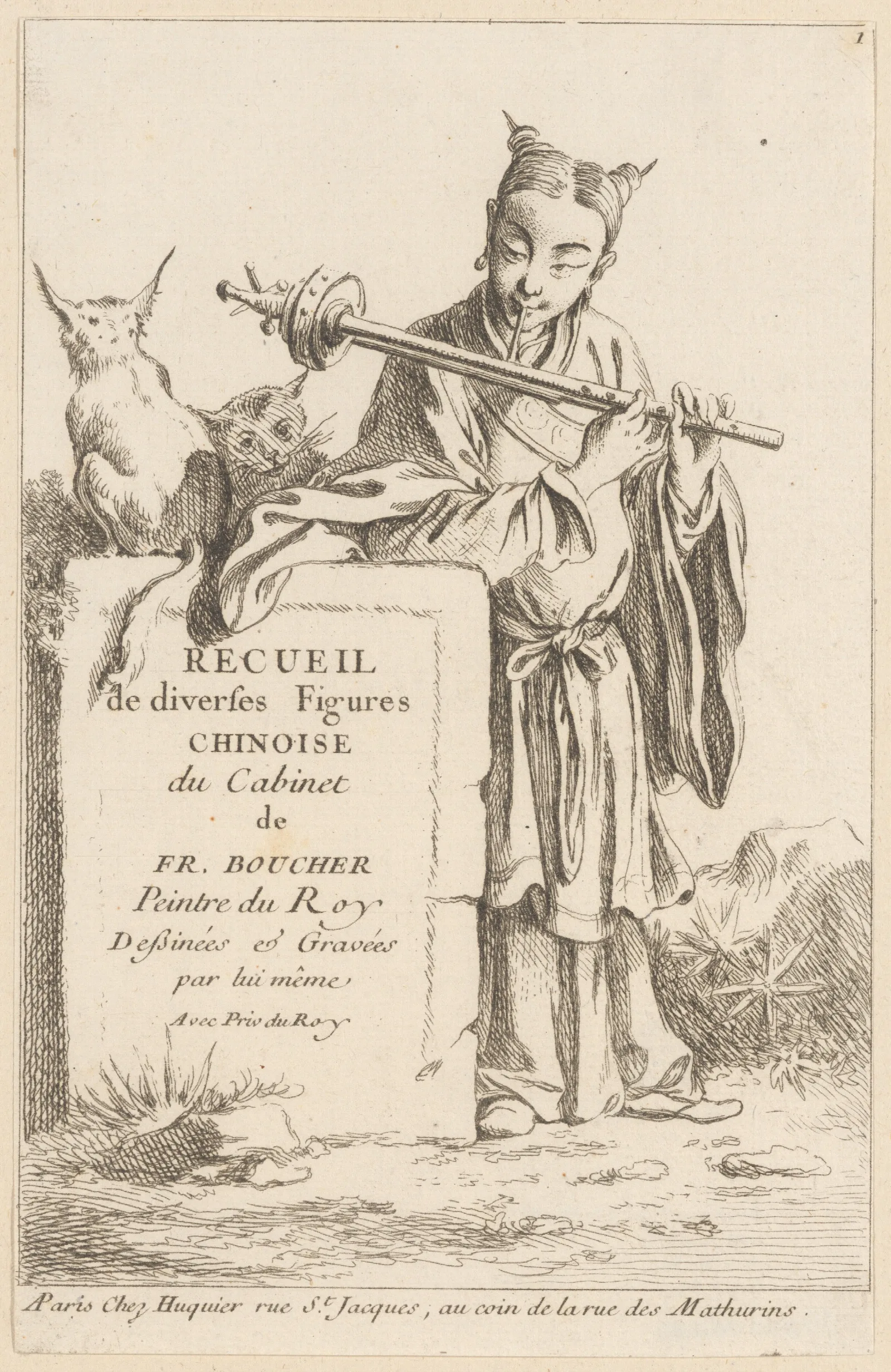 Collection Of Diverse Chinese Figures Title Page Wall Art by François Boucher - Canvas Print