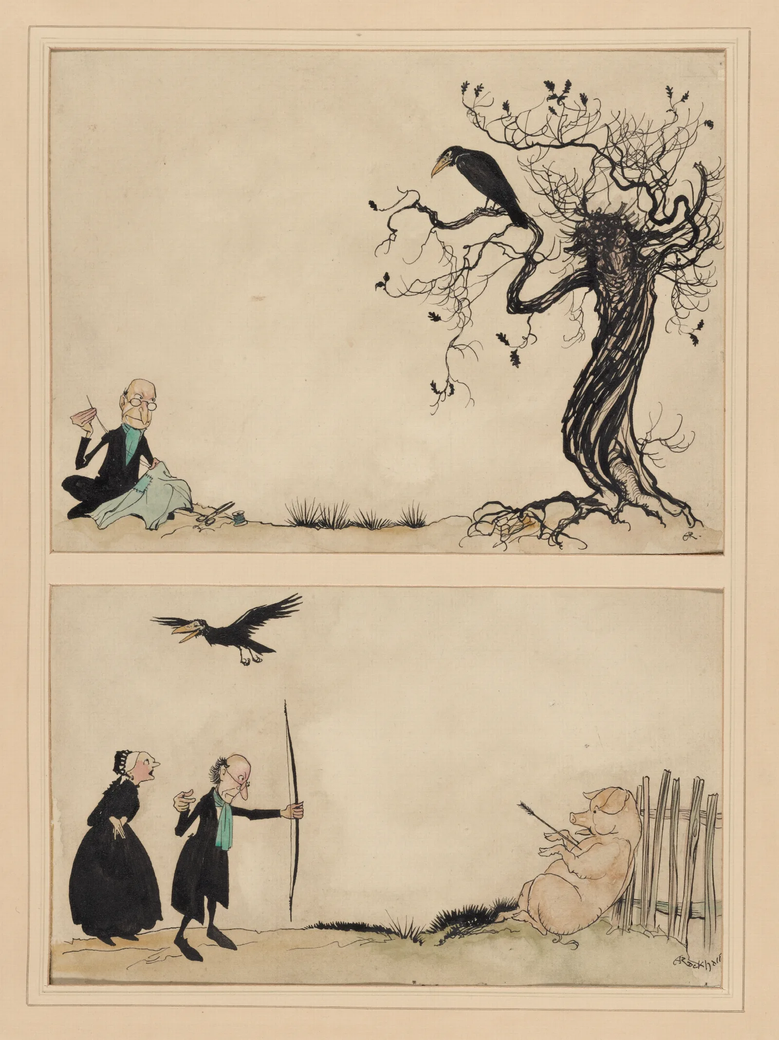 Mother Goose A Carrion Crow Sat On An Oak Wall Art by Arthur Rackham - Canvas Print