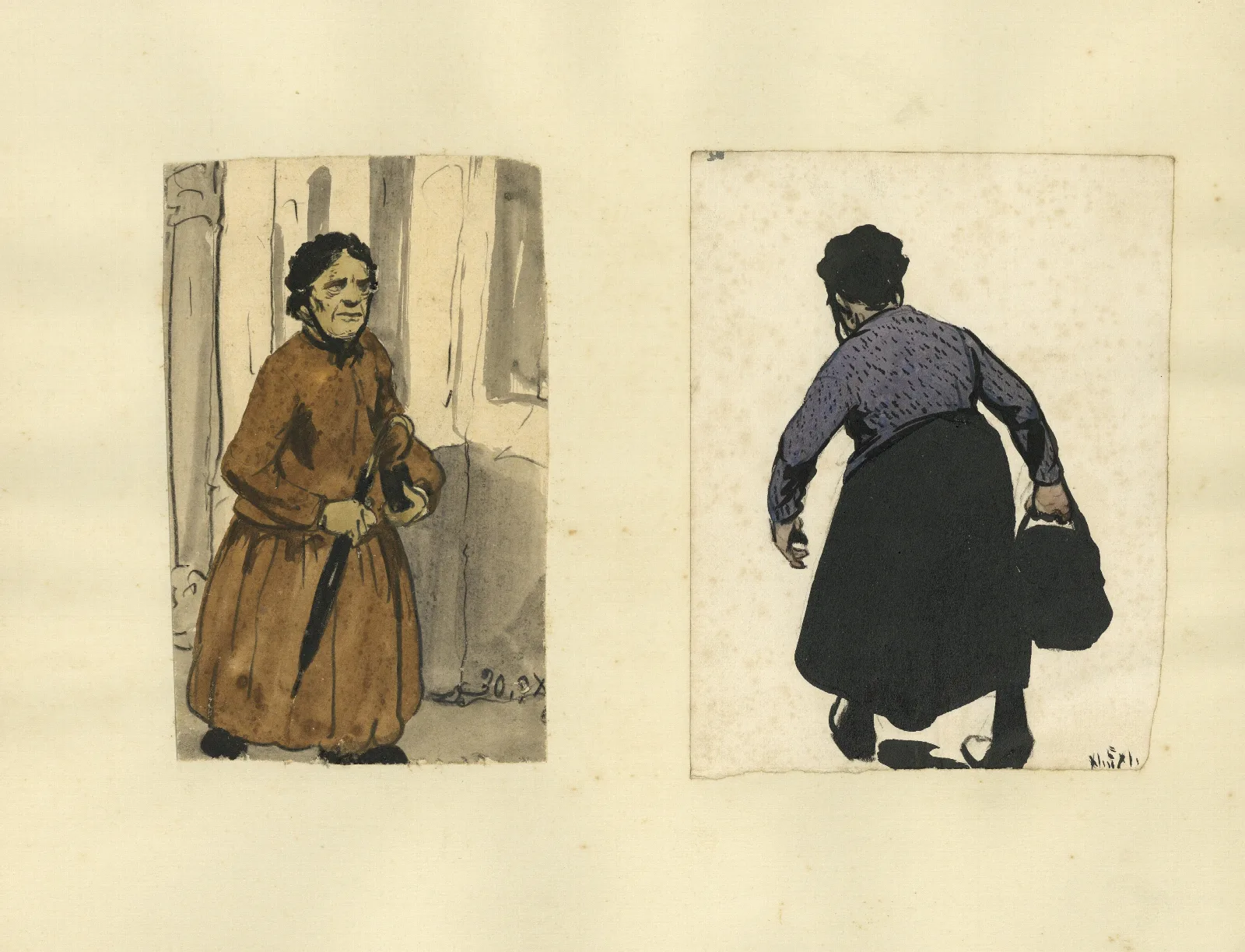 Dame Met Pluimhoed En Achterzijde Van Dame Met Handtas Wall Art by Alfred Ost - Canvas Print