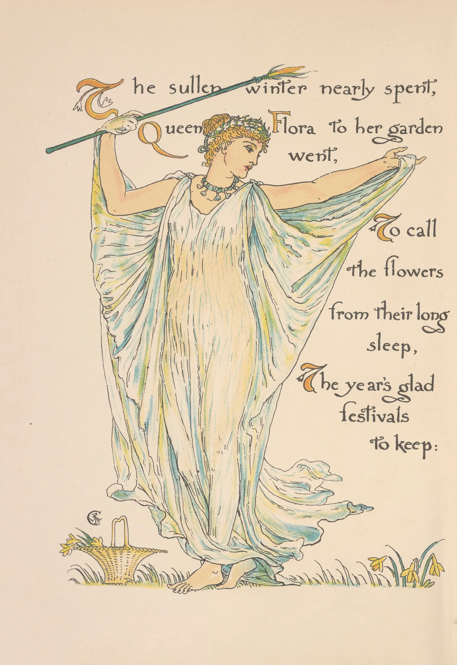 Floras Feast A Masque Of Flowers Pl 02 Wall Art by Walter Crane - Canvas Print
