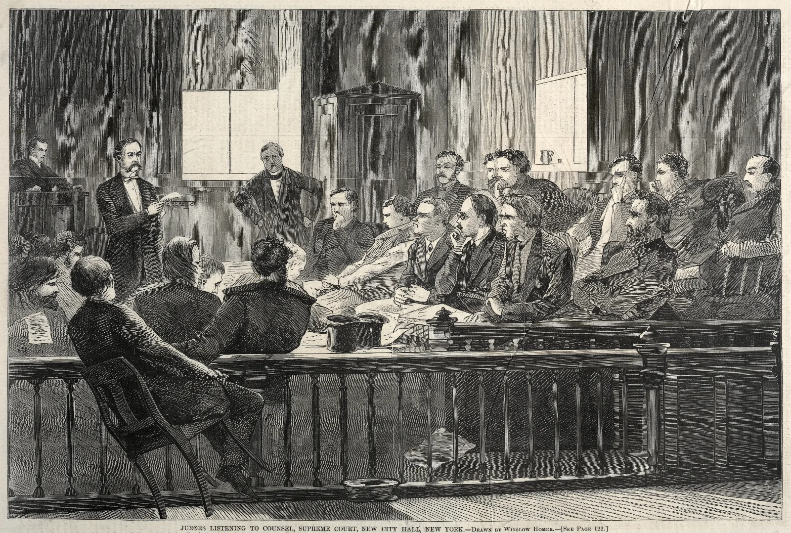 Jurors Listening To Counsel Supreme Court New City Hall New York Wall Art by Winslow Homer - Canvas Print