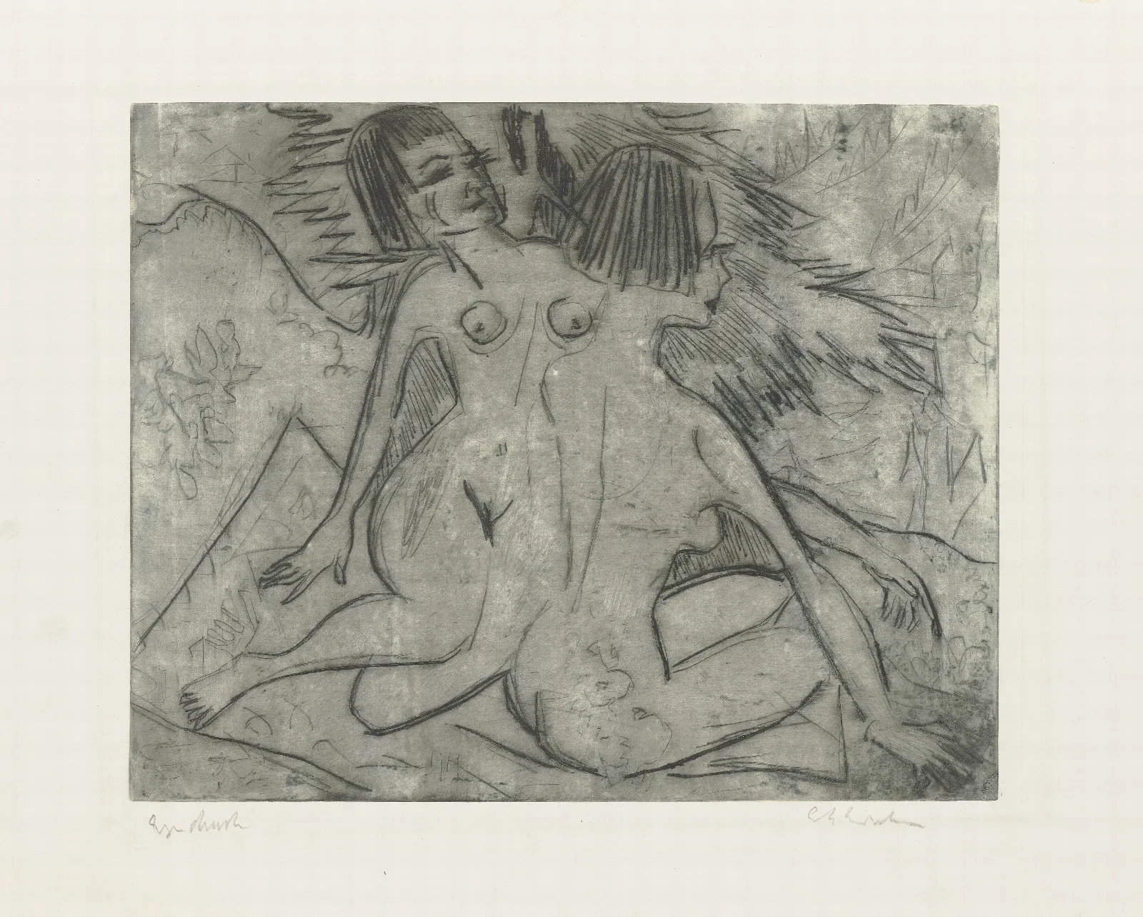 Zwei Nackte Frauen Am Waldrand Wall Art by Ernst Ludwig Kirchner - Canvas Print