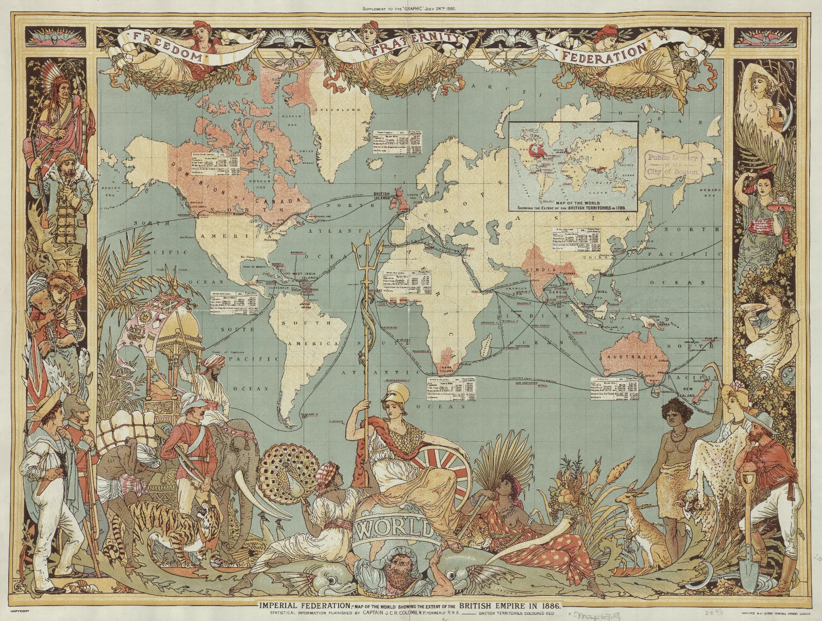 Imperial Federation Map Of The World Showing The Extent Of The British Empire In 1886 Wall Art by Walter Crane - Canvas Print