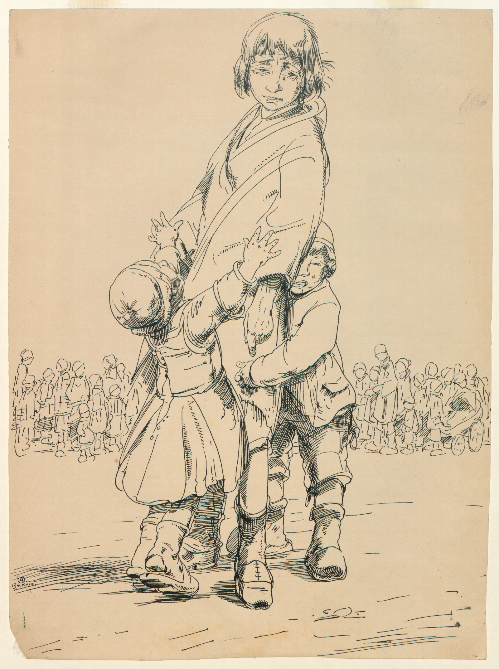Jonge Moeder Met Twee Huilende Kinderen Wall Art by Alfred Ost - Canvas Print