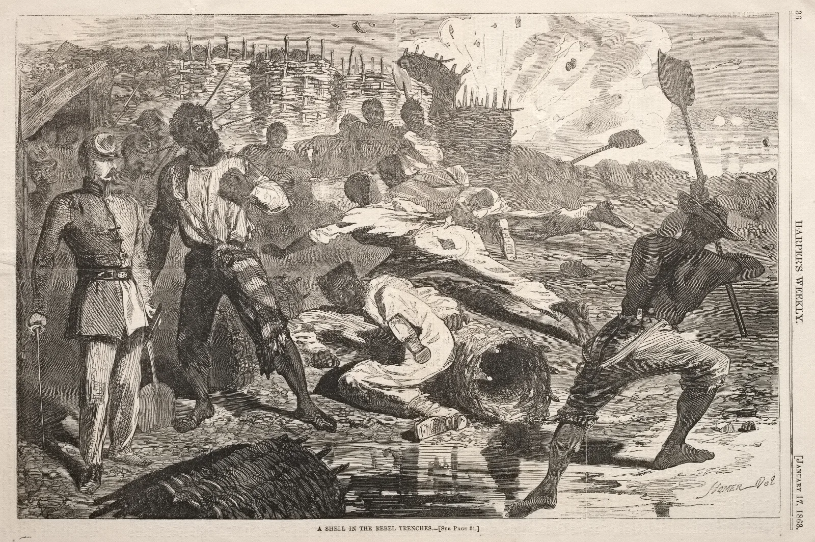A Shell In The Rebel Trenches Wall Art by Winslow Homer - Canvas Print