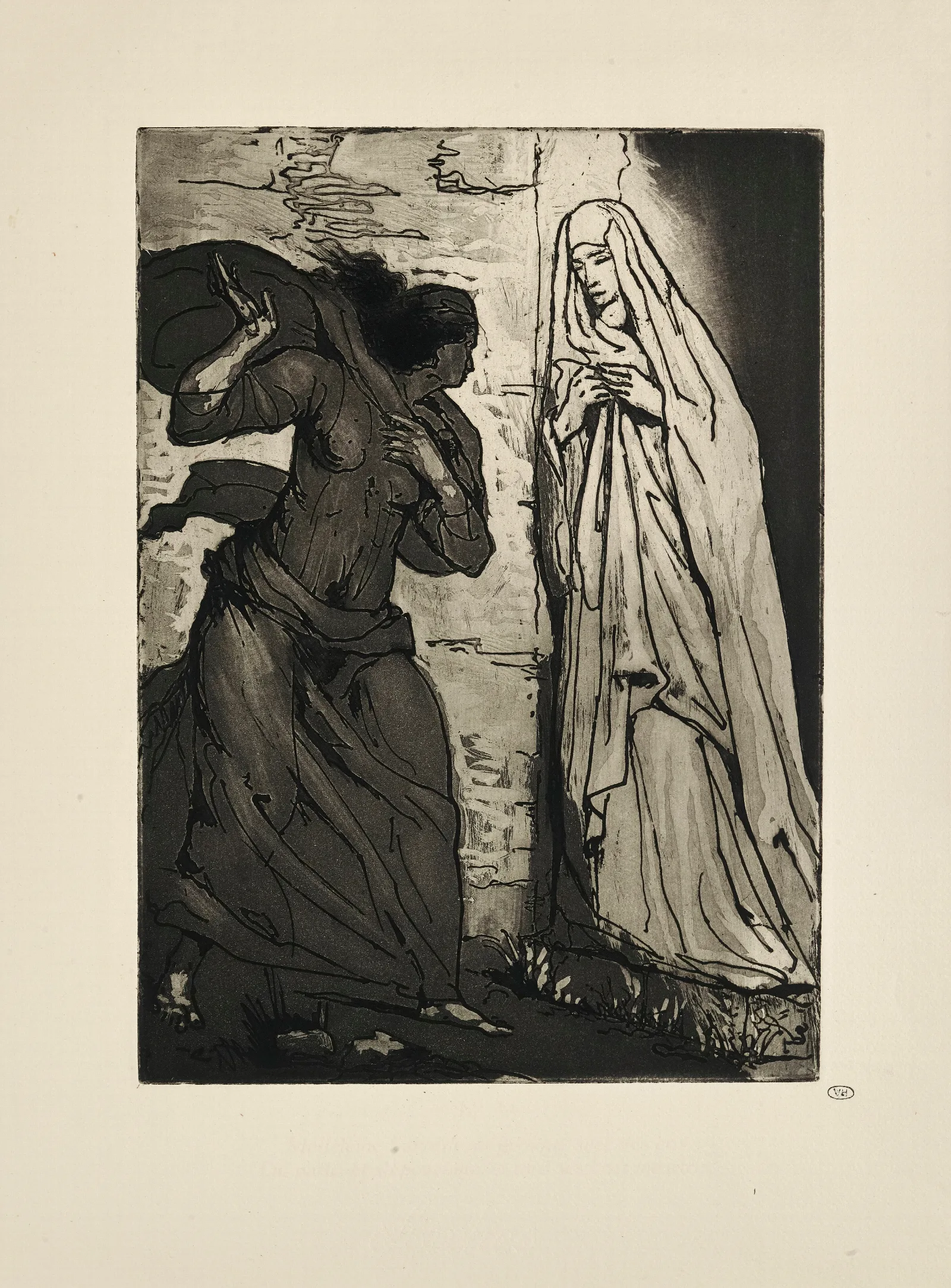 N 34 Madeleine Laborde Et Presque Avec Des Cris Lui Parle Et Sepouvante Et Tord Ses Bras Meurtris Wall Art by Emile Bernard - Canvas Print