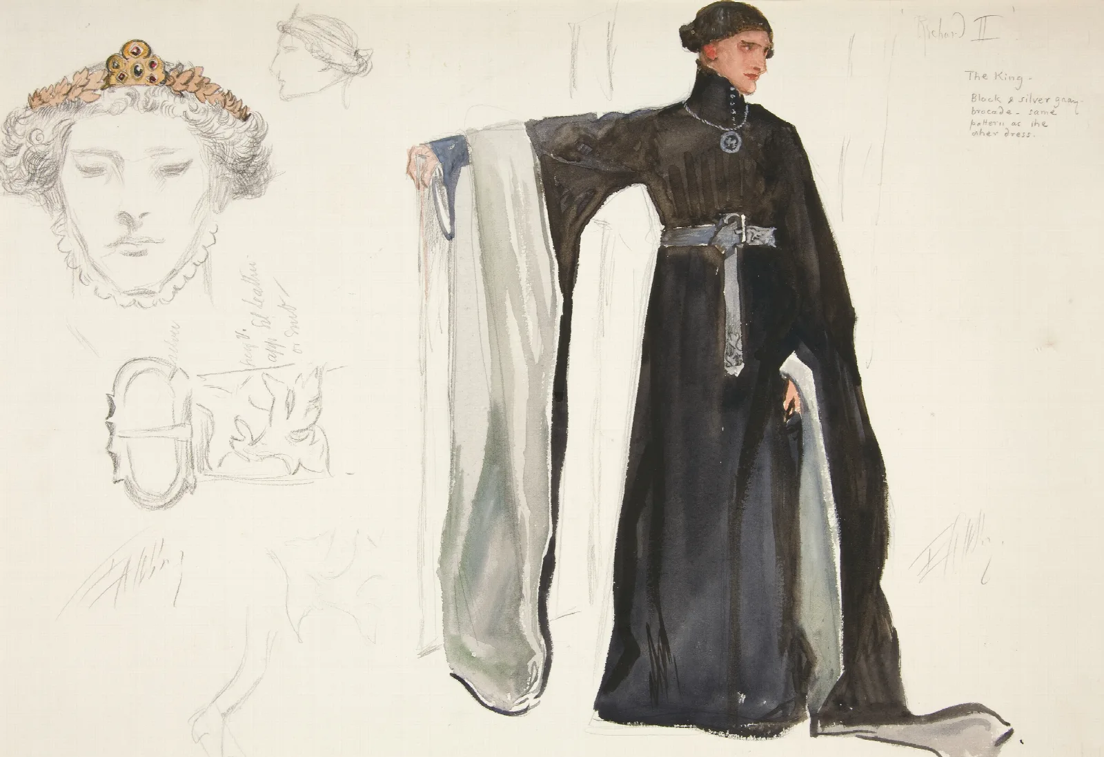 Richard Ii In Black Costume Sketch For Henry Irvings 1898 Planned Production Of Richard Ii Wall Art by Edwin Austin Abbey - Canvas Print