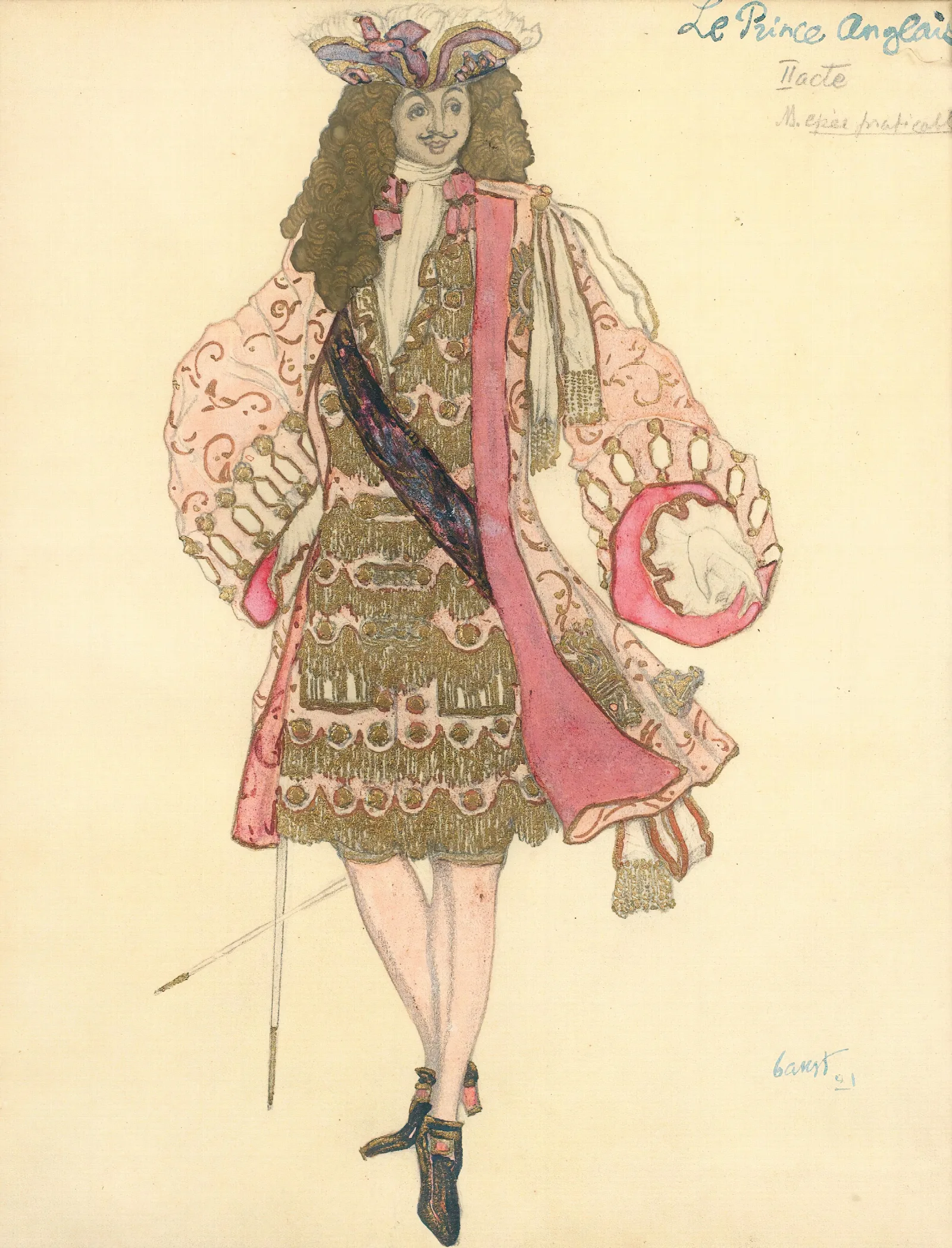 Costume Design For Act Ii Of Le Prince Anglais Wall Art by Léon Bakst - Canvas Print