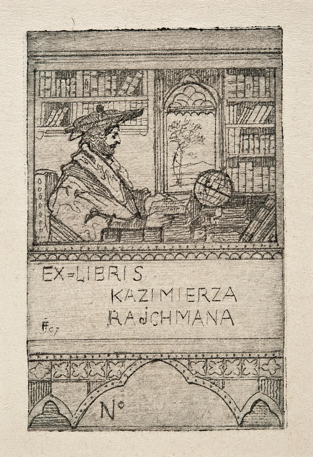Bookplate Of Kazimierz Reychman With A Scholar In His Study I Wall Art by Feliks Jabłczyński - Canvas Print