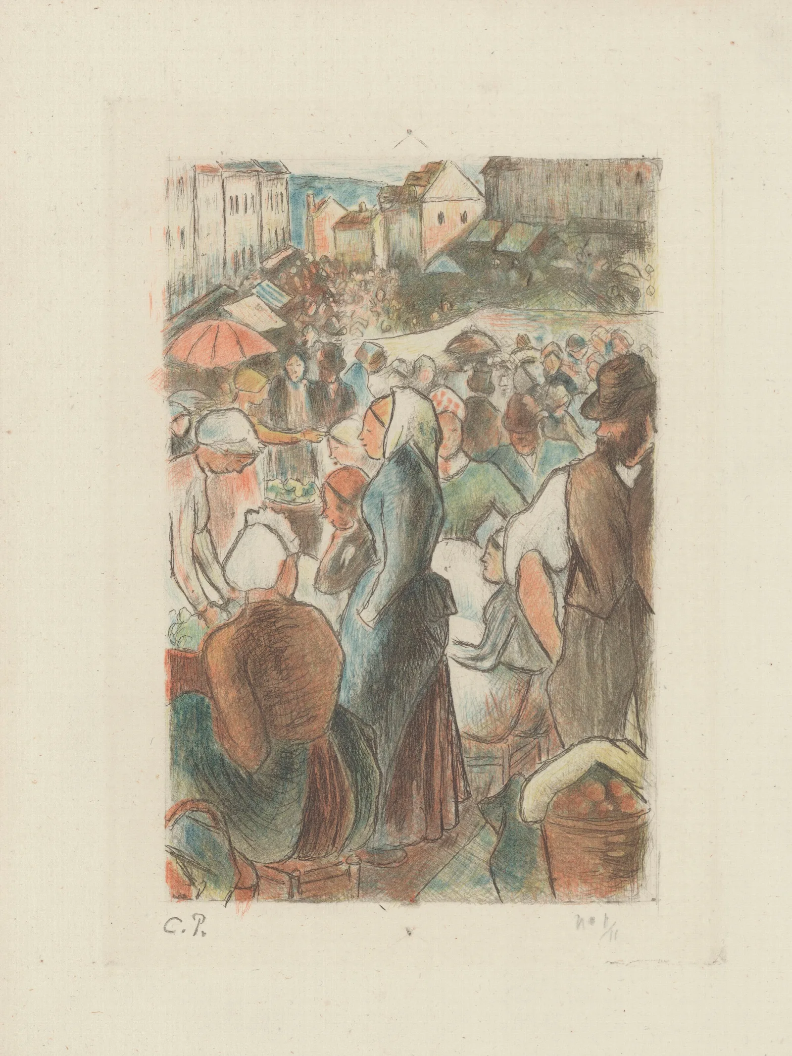 Marche De Gisors Rue Cappeville Wall Art by Camille Pissarro - Canvas Print