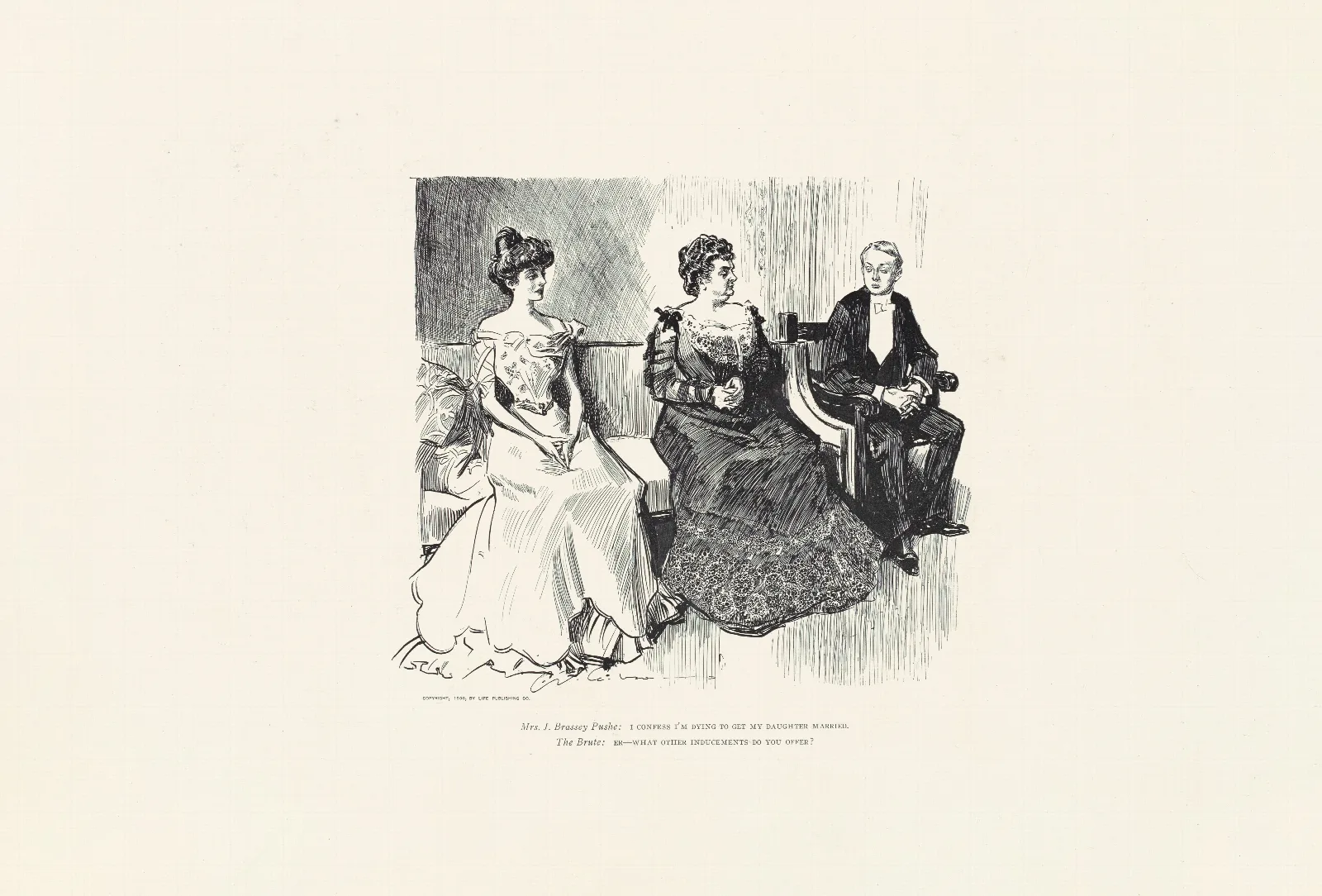 Mrs J Brassy Pushe I Confess Im Dying To Get My Daughter Married Wall Art by Charles Dana Gibson - Canvas Print