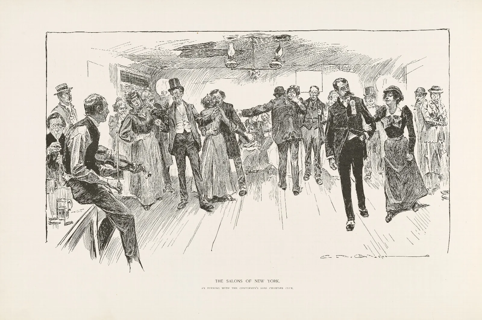 The Salons Of New York An Evening With The Gentlemens Chowder Club Wall Art by Charles Dana Gibson - Canvas Print