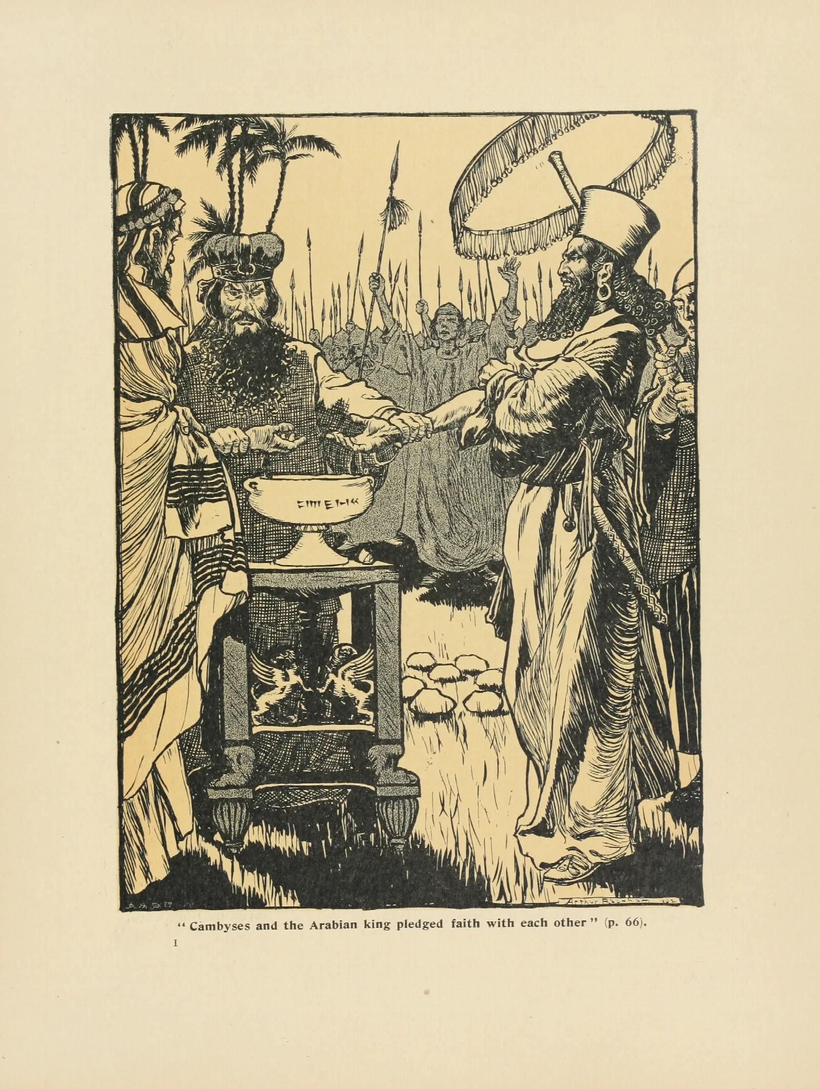 Cambyses And The Arabian King Pledged Faith With Each Other Wall Art by Arthur Rackham - Canvas Print