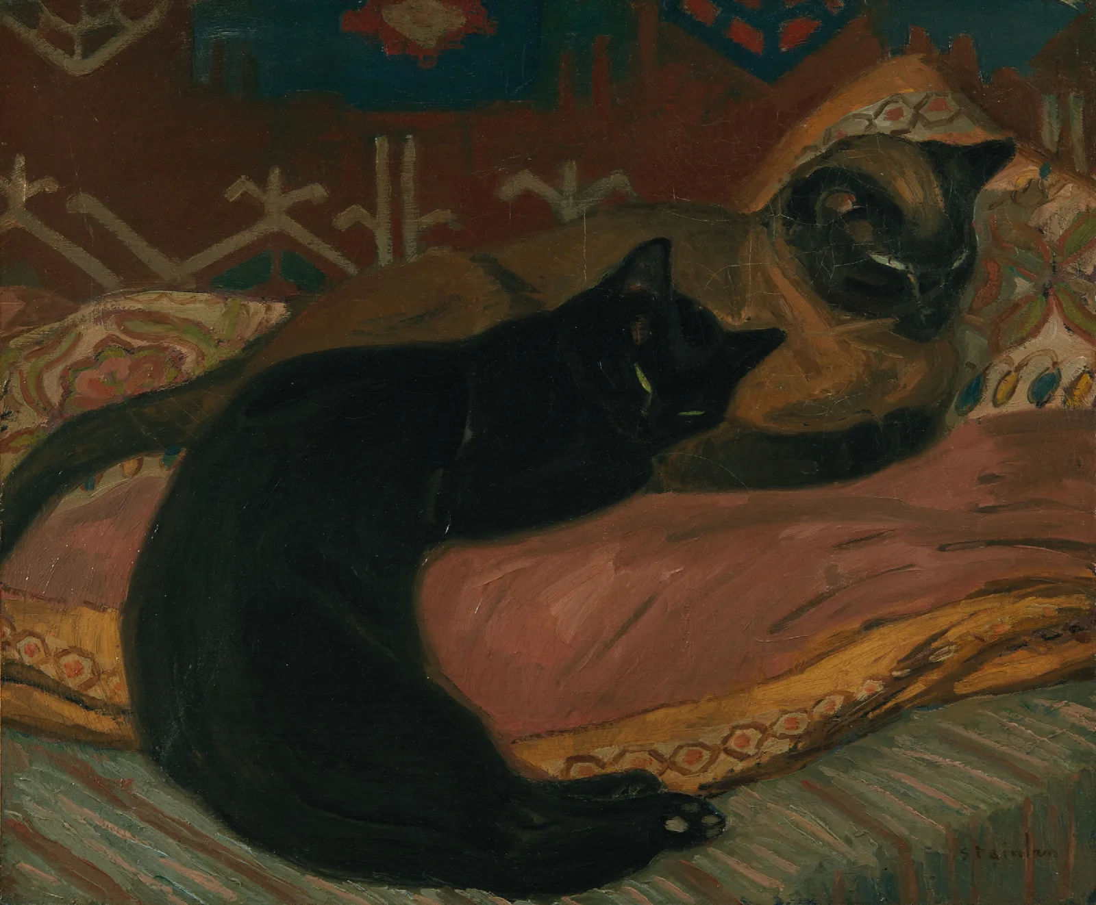 Deux Chats Couches Sur Un Canape Wall Art by Théophile Alexandre Steinlen - Canvas Print