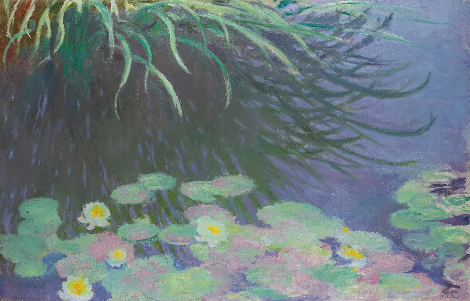 Nympheas Avec Reflets De Hautes Herbes Wall Art by Claude Monet - Canvas Print