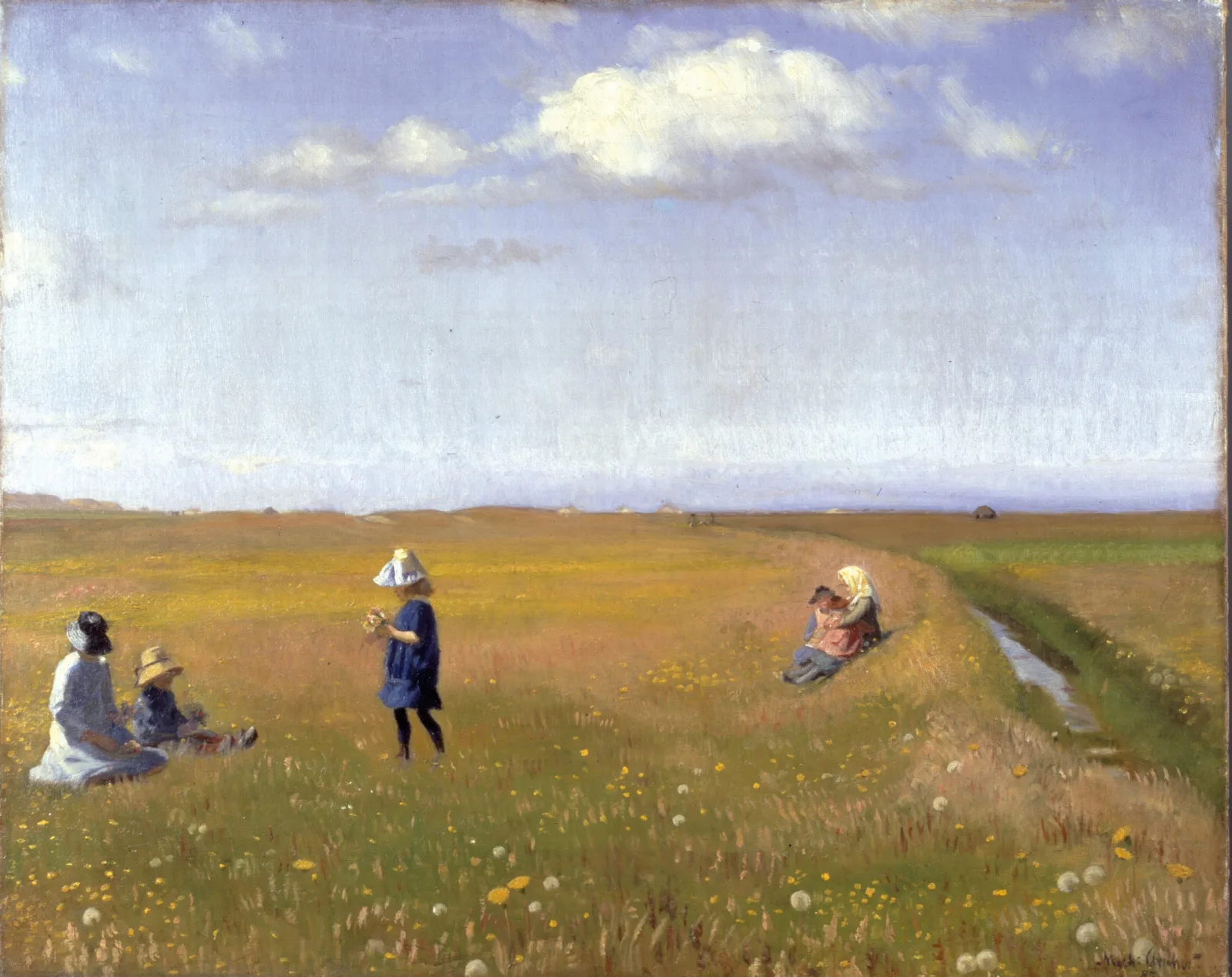Children And Young Girls Picking Flowers In A Field North Of Skagen Wall Art by Michael Ancher - Canvas Print